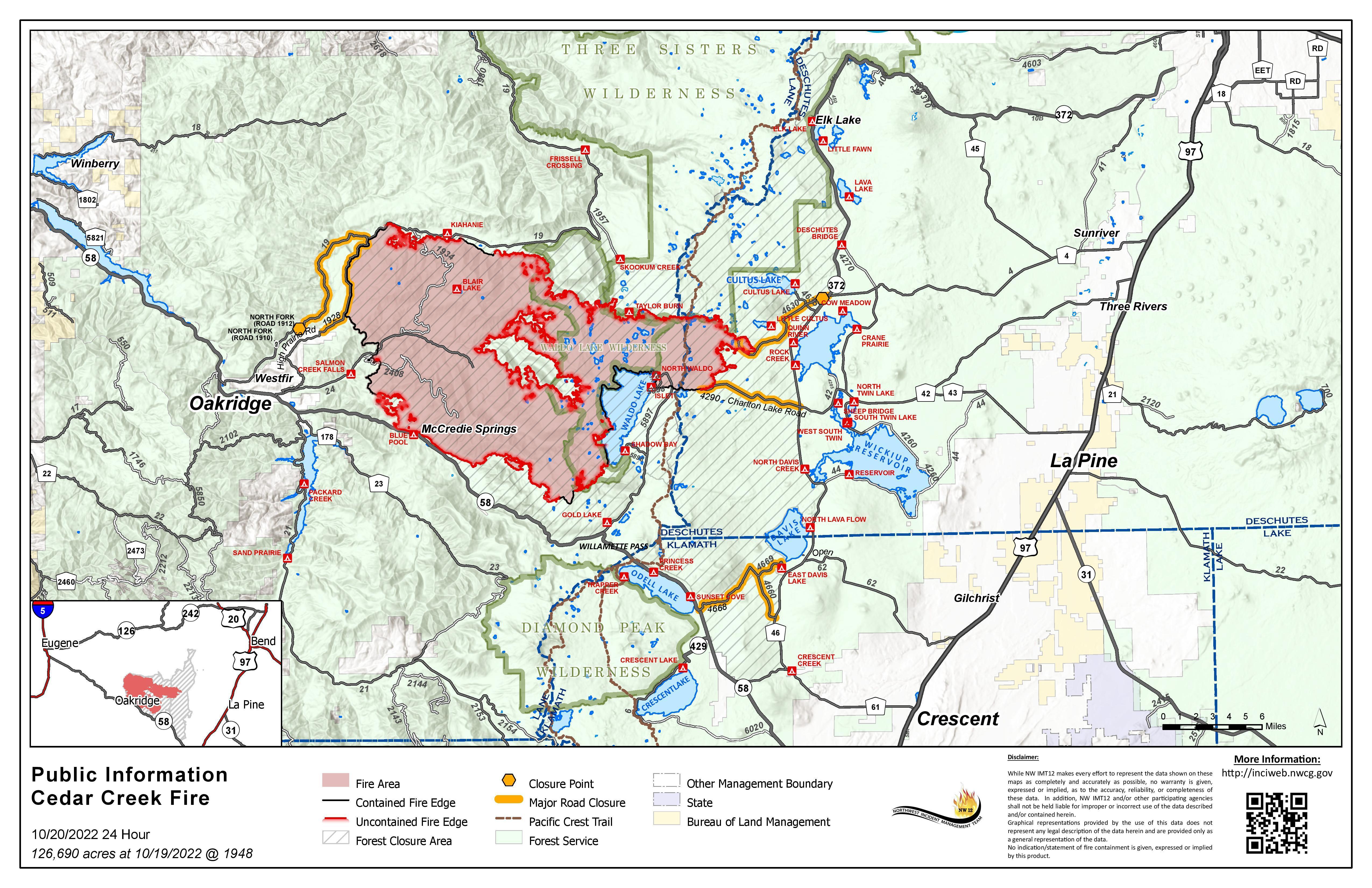 Cedar Creek Fire PIO Map October 20, 2022