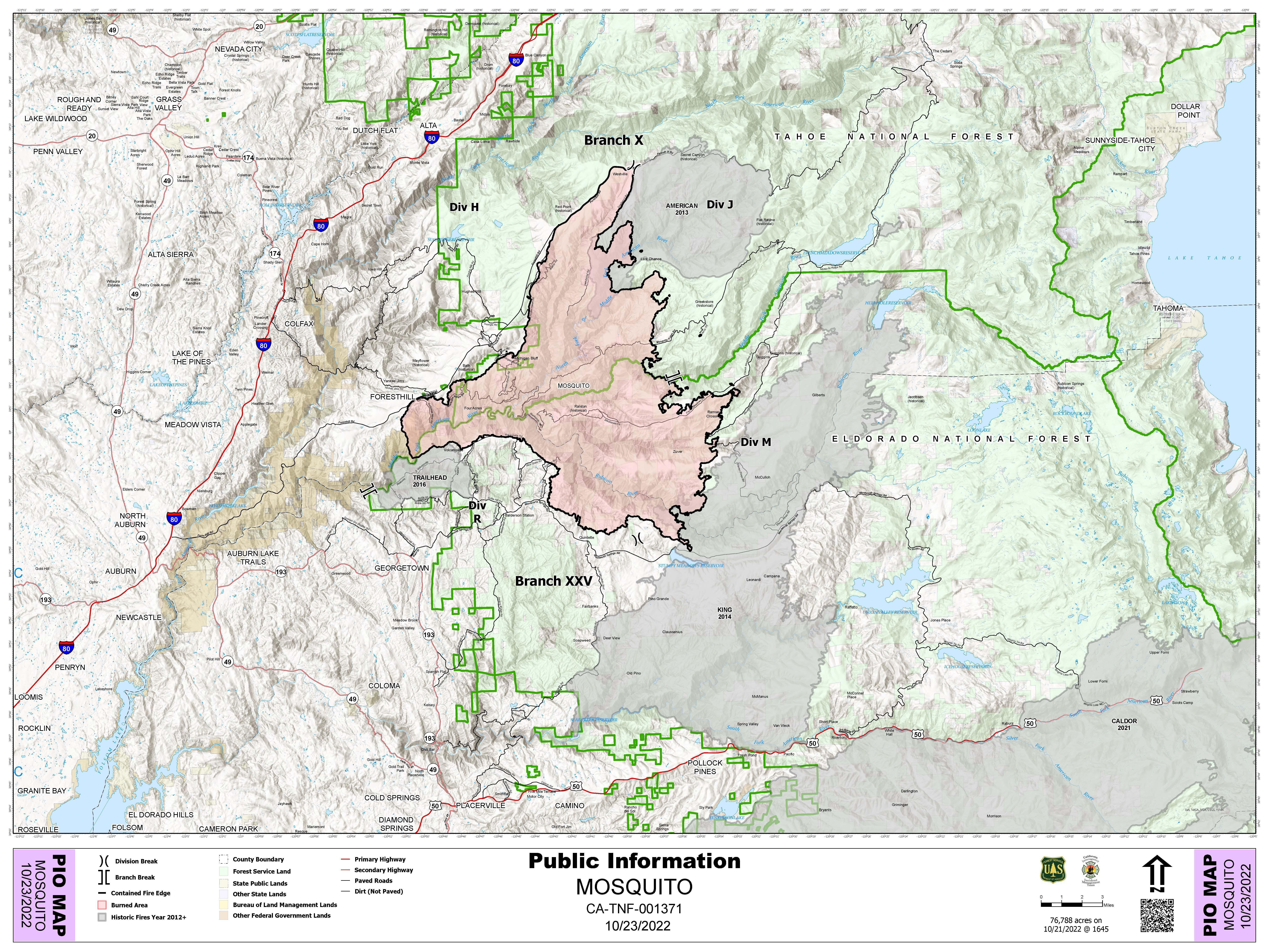 Mosquito Fire Public Information Map (10-23-22)