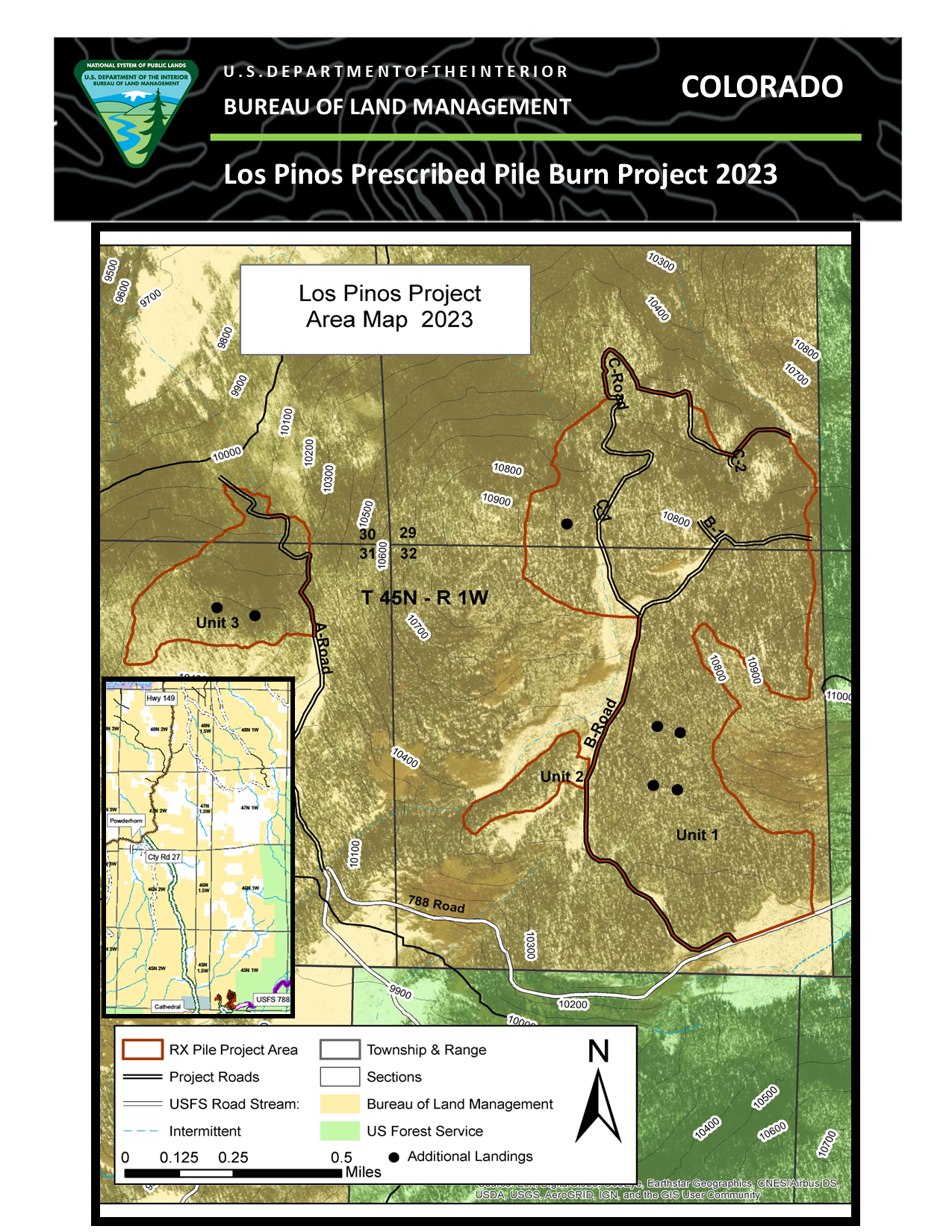 Los Pinos Prescribed Fire Pile Project Map 2023