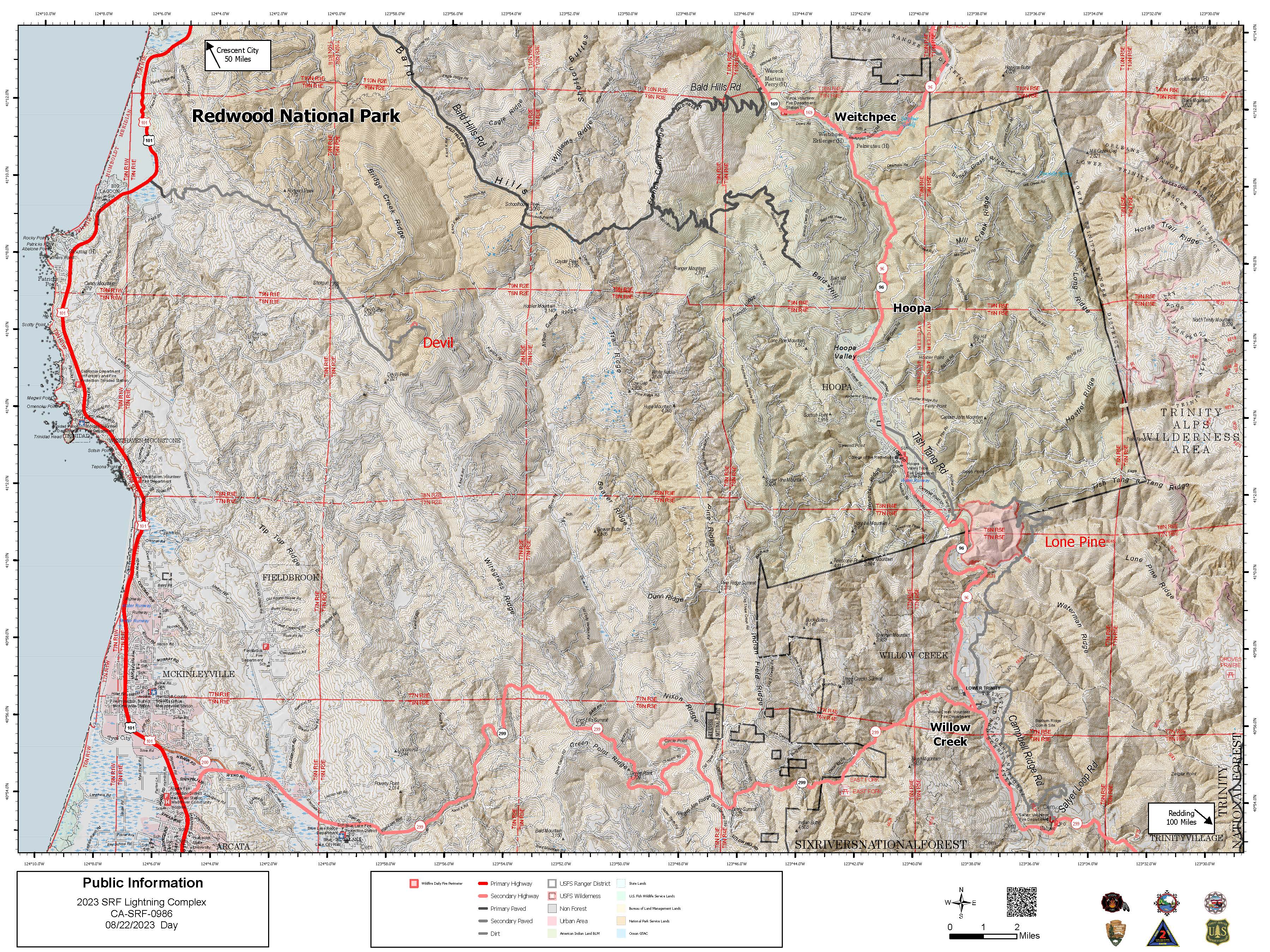 2023 SRF Lightning Complex and Redwood Lightning Complex SOUTH Map 8/22/23