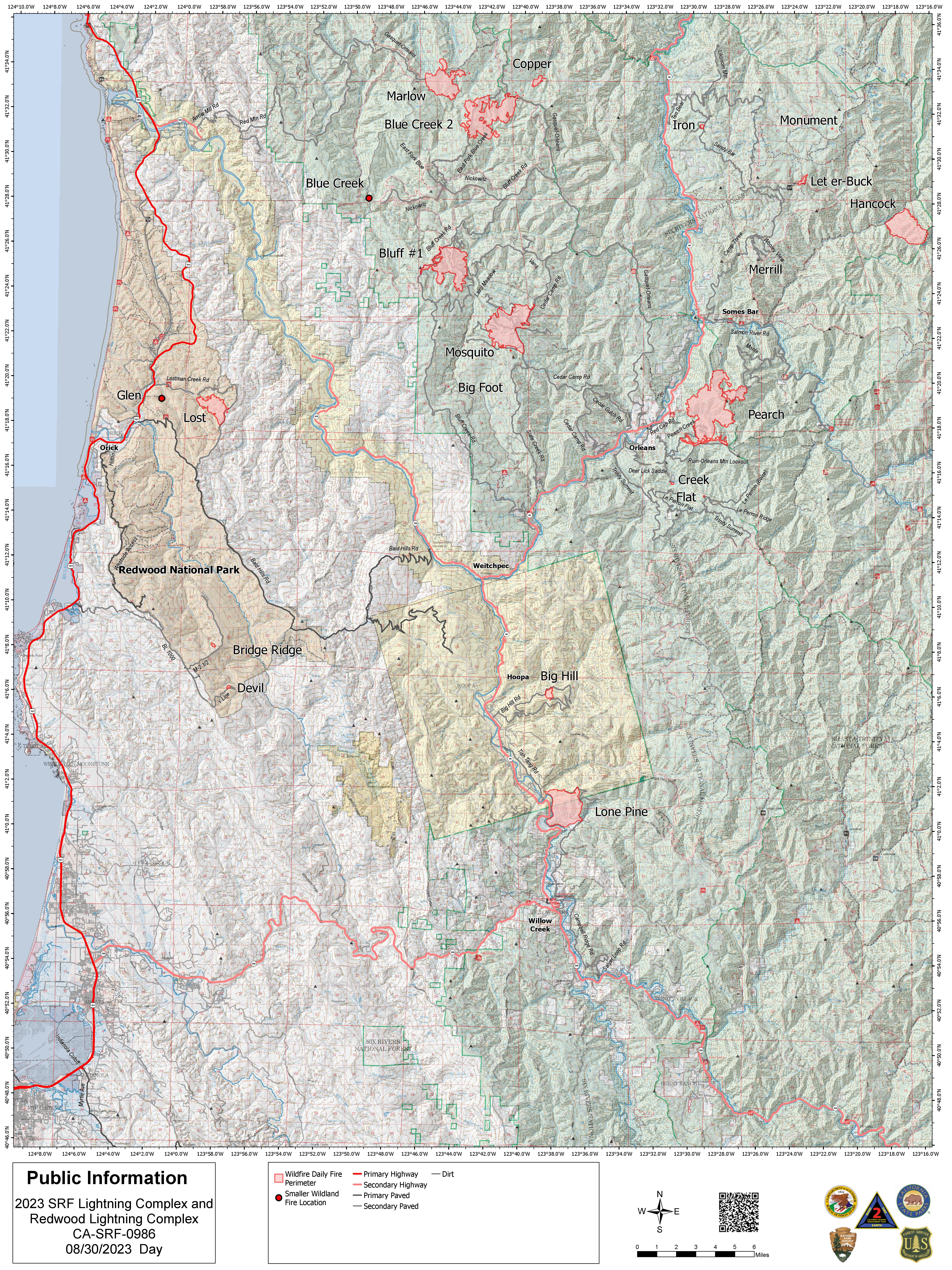 SRF Lightning Complex and Redwood Lightning Complex Map 8/30/23