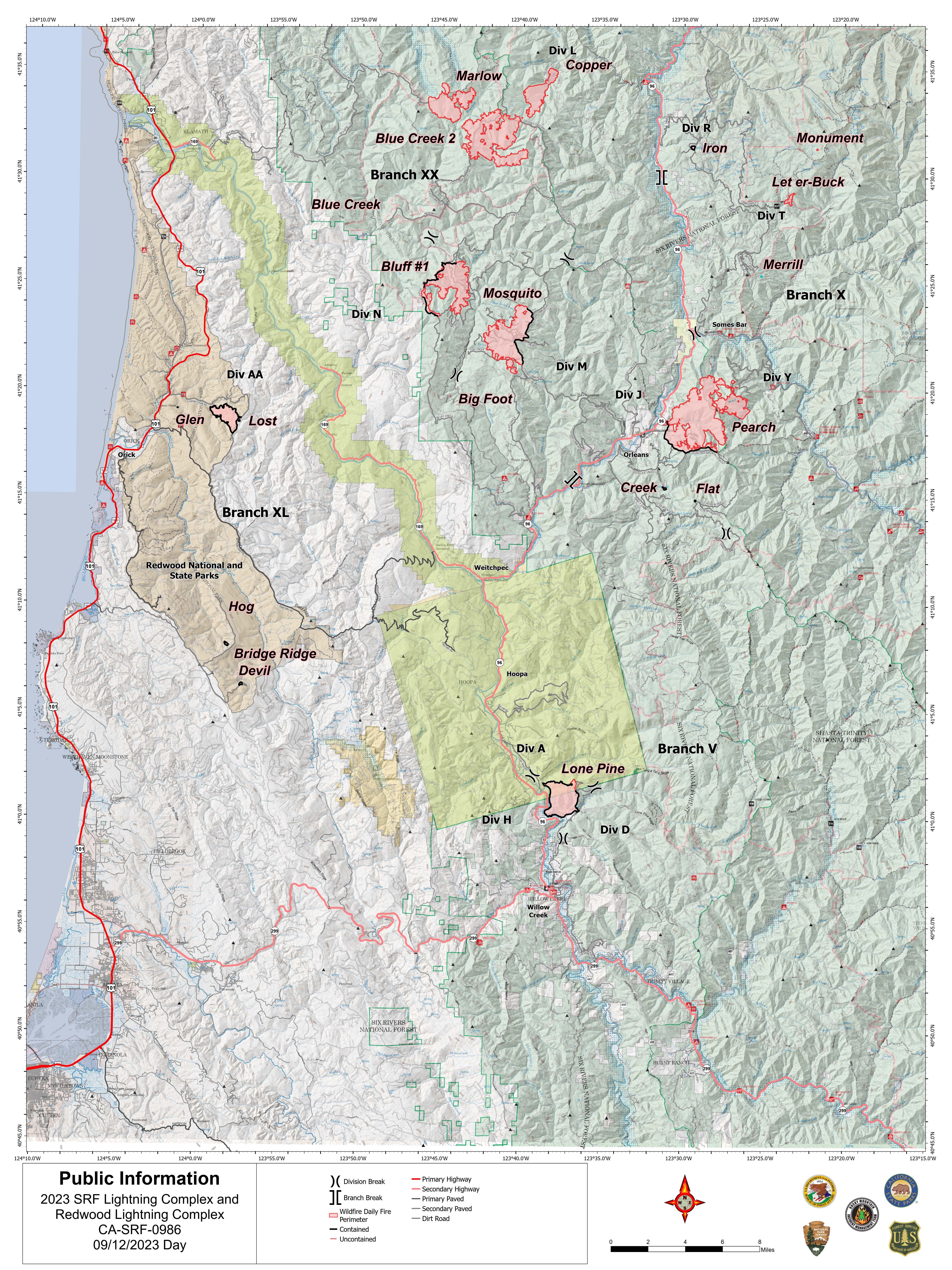 2023 SRF Lightning Complex and Redwood Lightning Complex Map 9/12/2023
