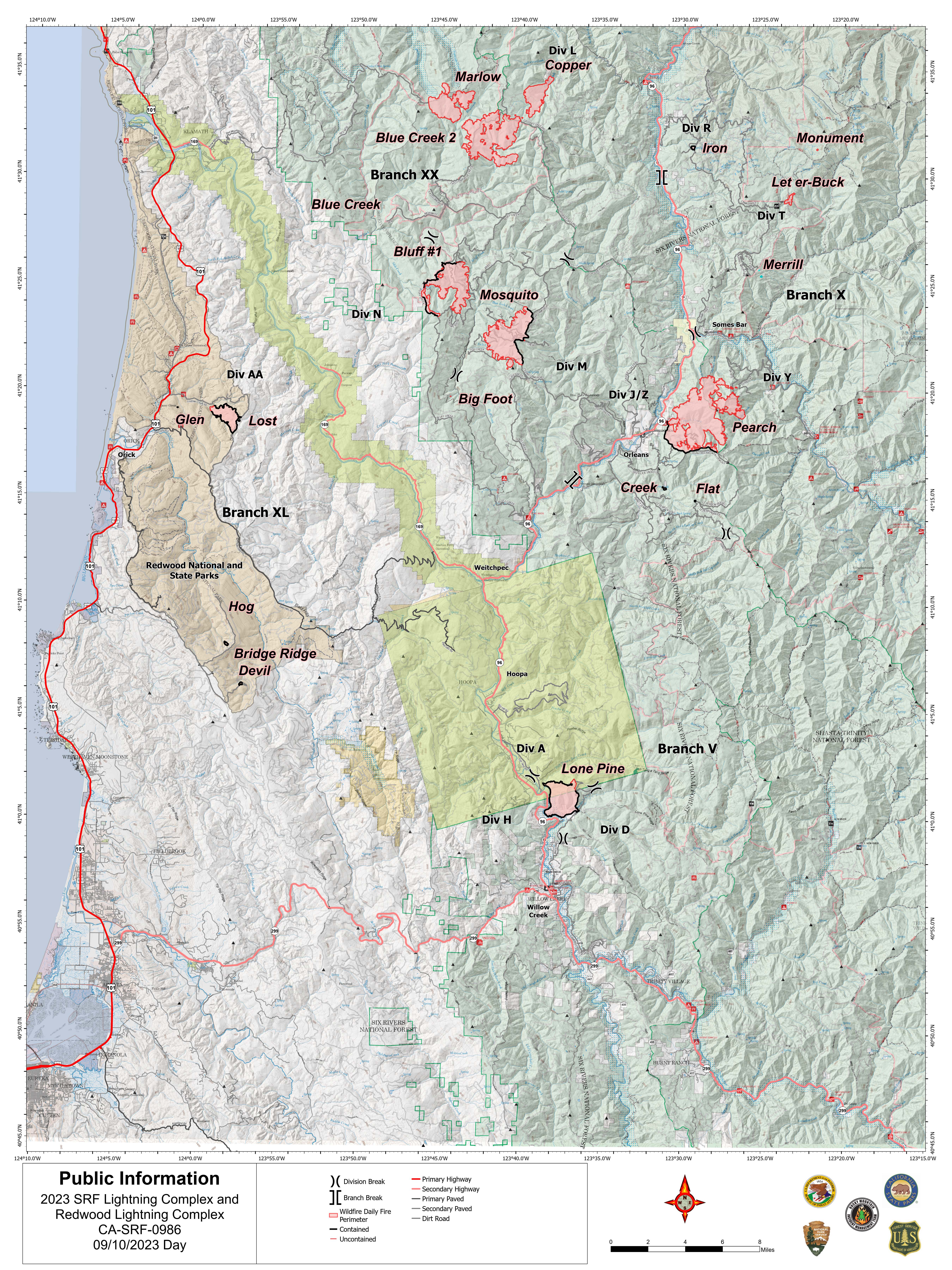 SRF Lightning Complex and Redwood Lightning Complex Map 9/10/23