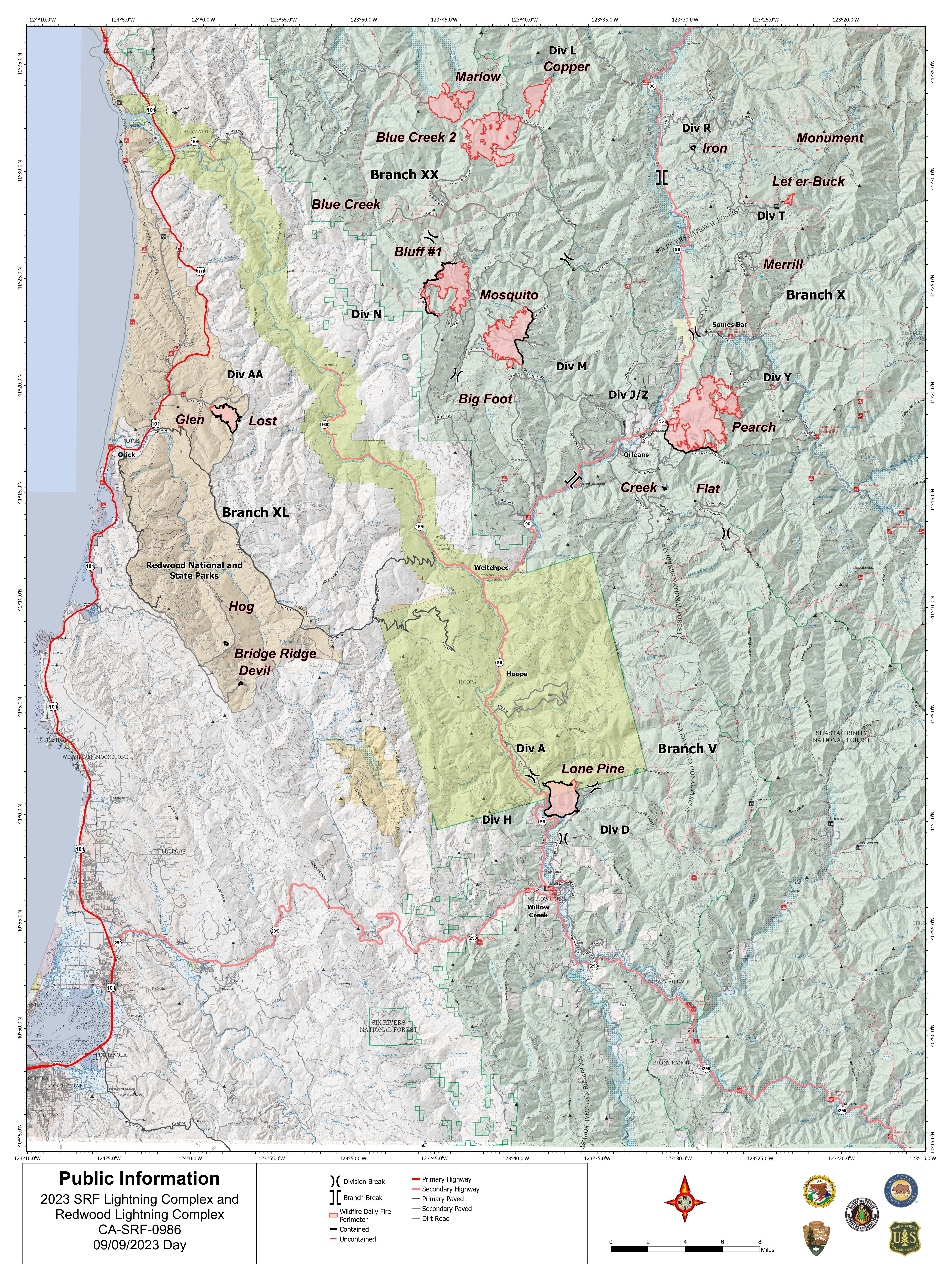 SRF Lightning Complex and Redwood Lightning Complex Map 9/09/23