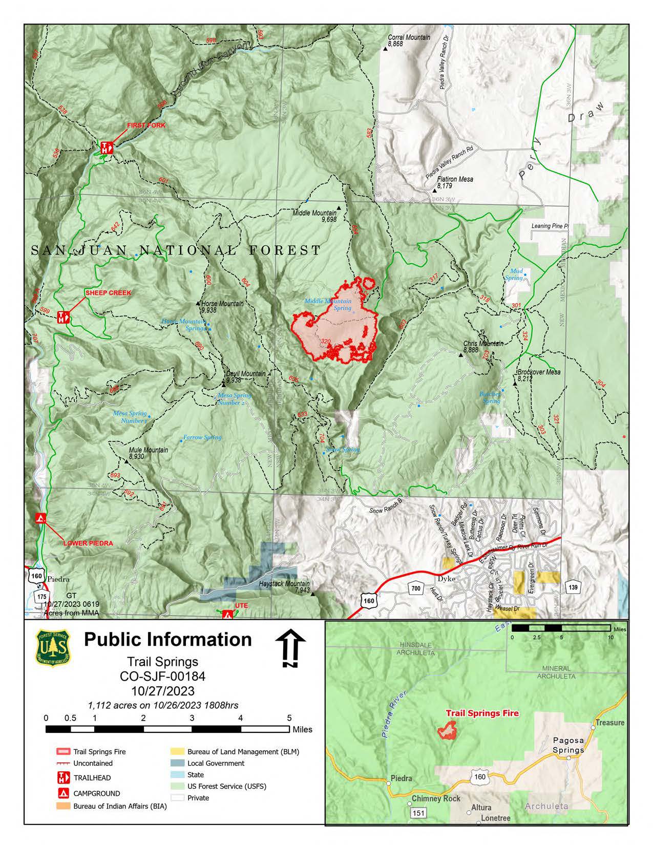 Trail Springs Fire Public Information Map 10-27-23