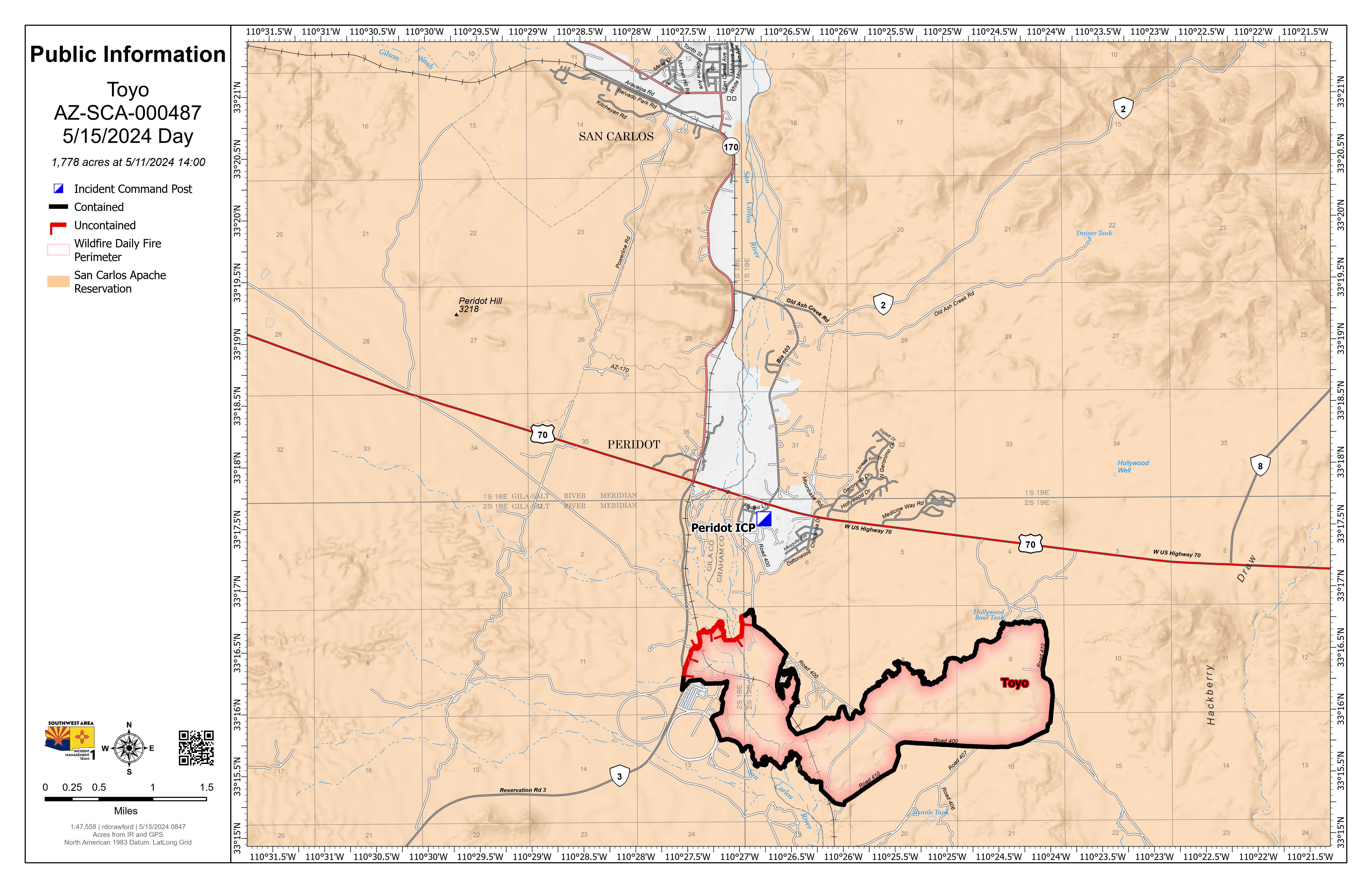 

						Toyo Fire Perimeter Map - May 15, 2024
			