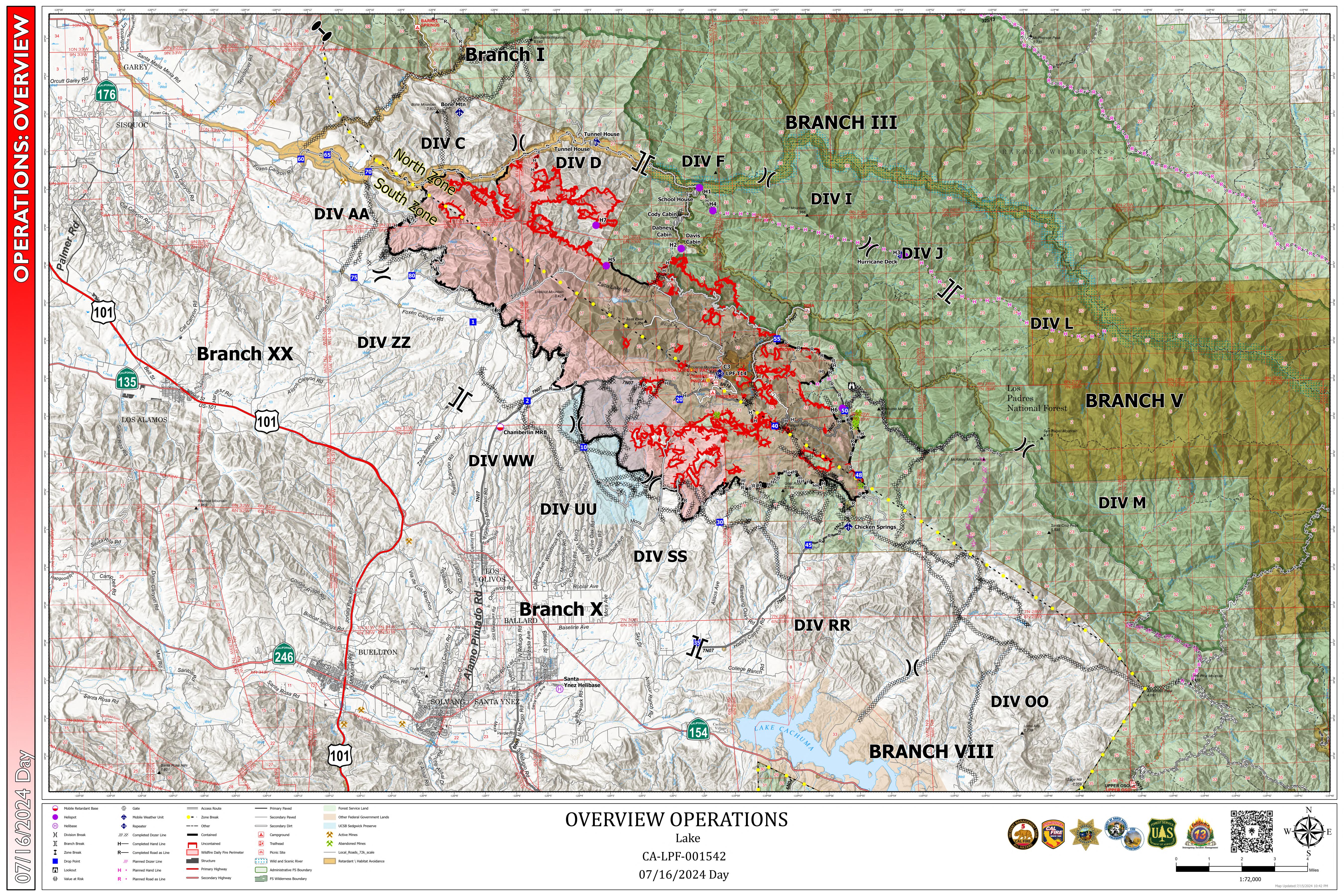 Lake Fire Operational Map, July 16, 2024.