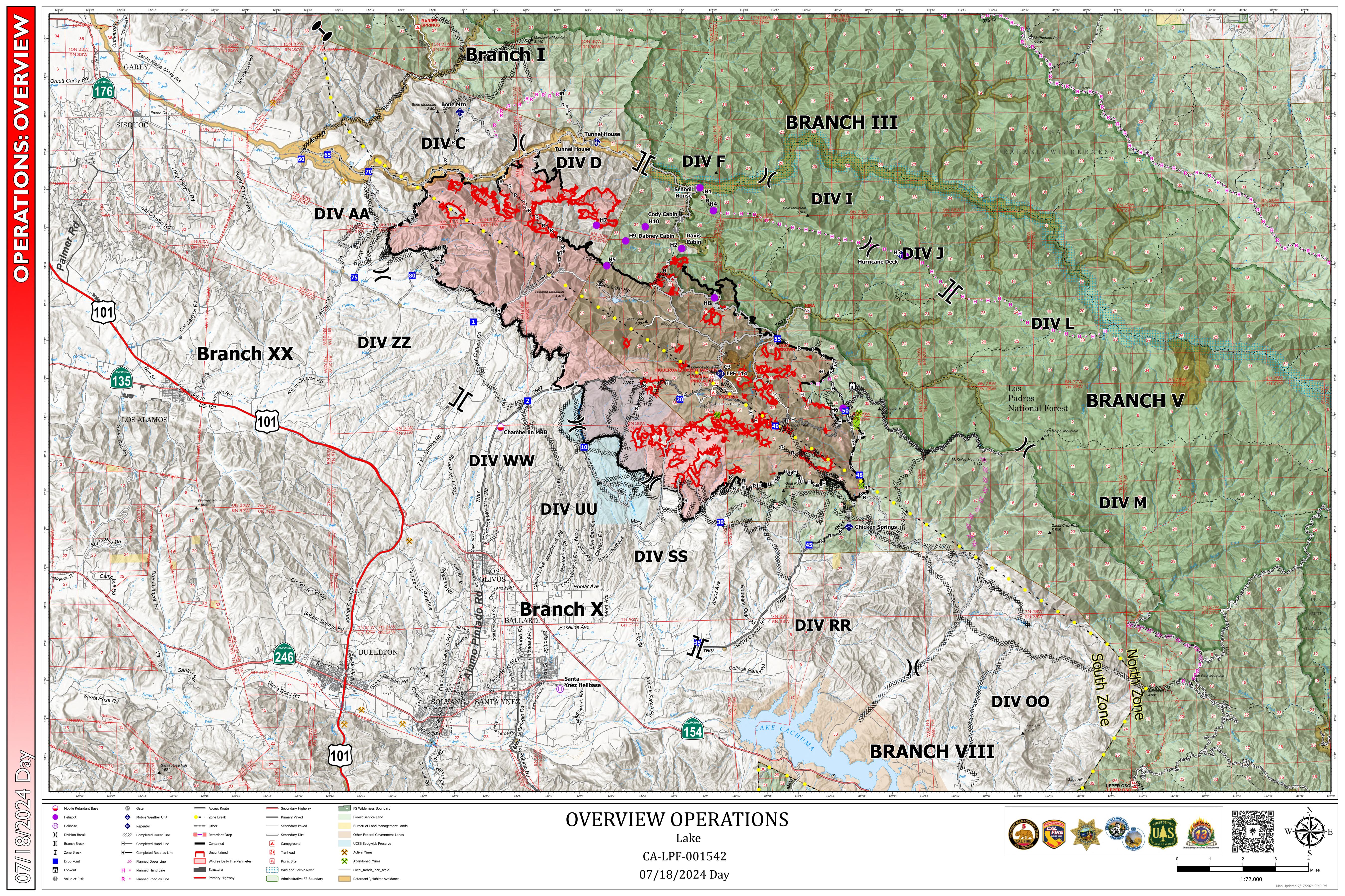 Lake Fire Operations Map July 18, 2024.
