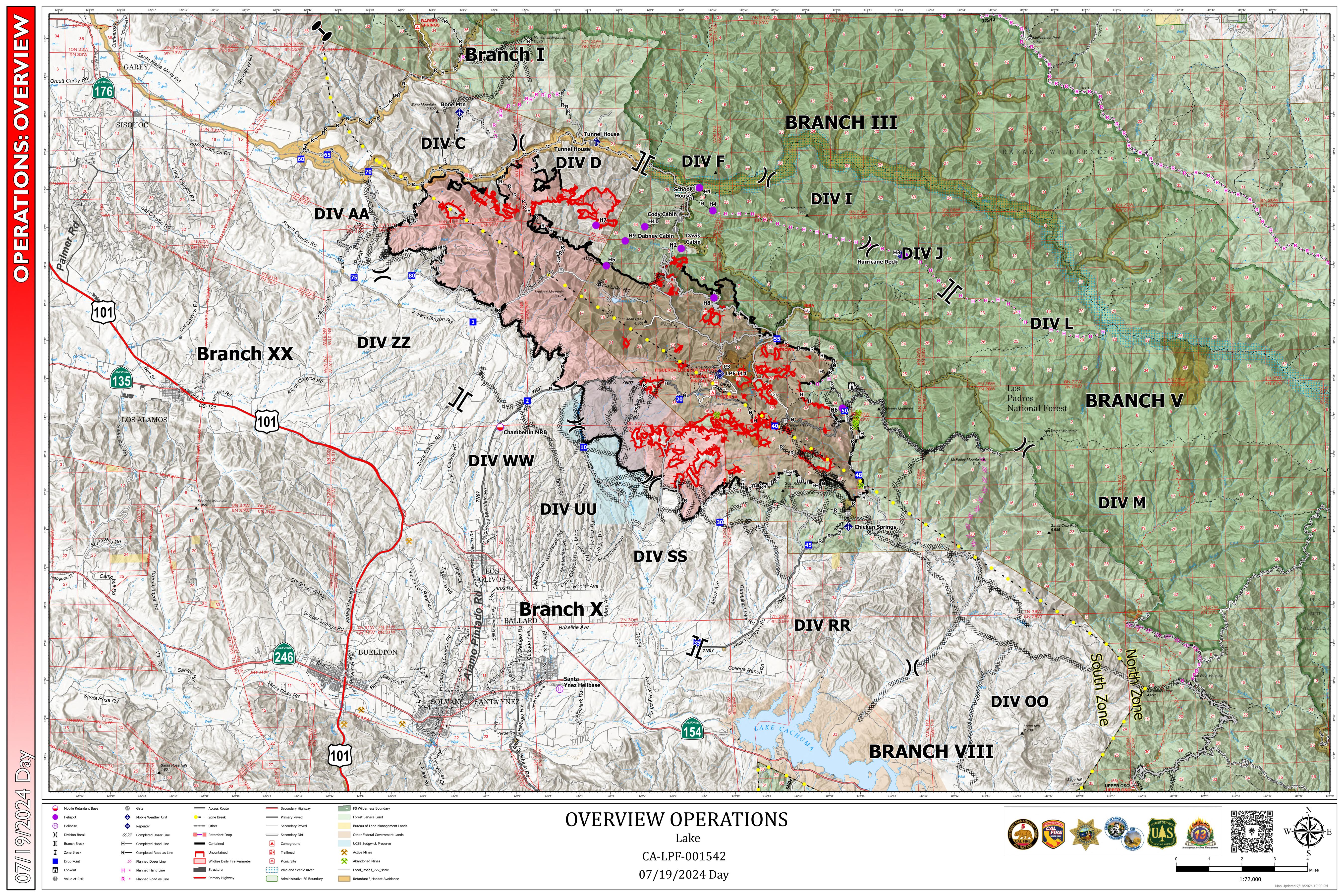 Lake Fire Operations Map, July 19, 2024
