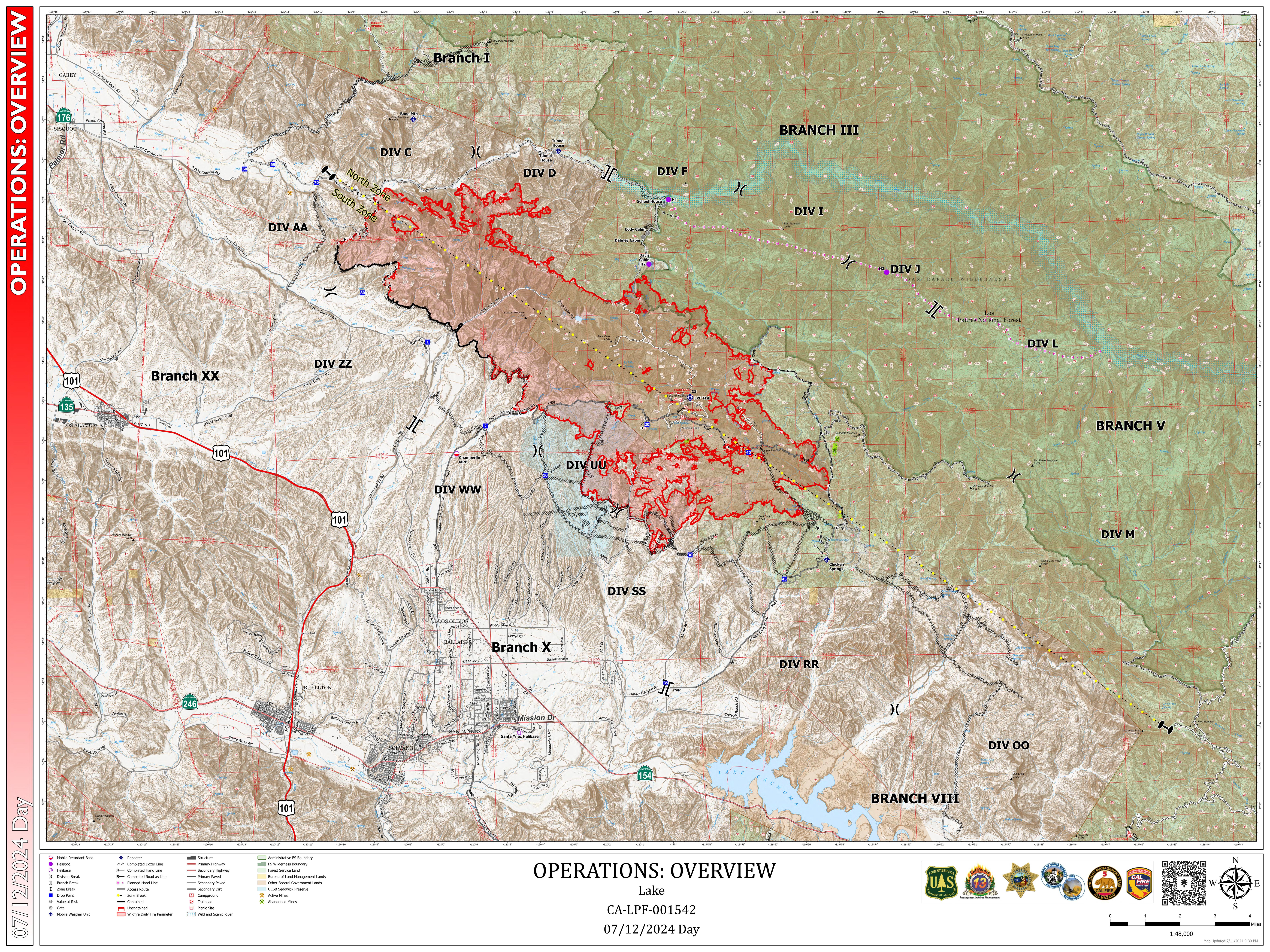 Lake Fire Operational Map, July 12, 2024.