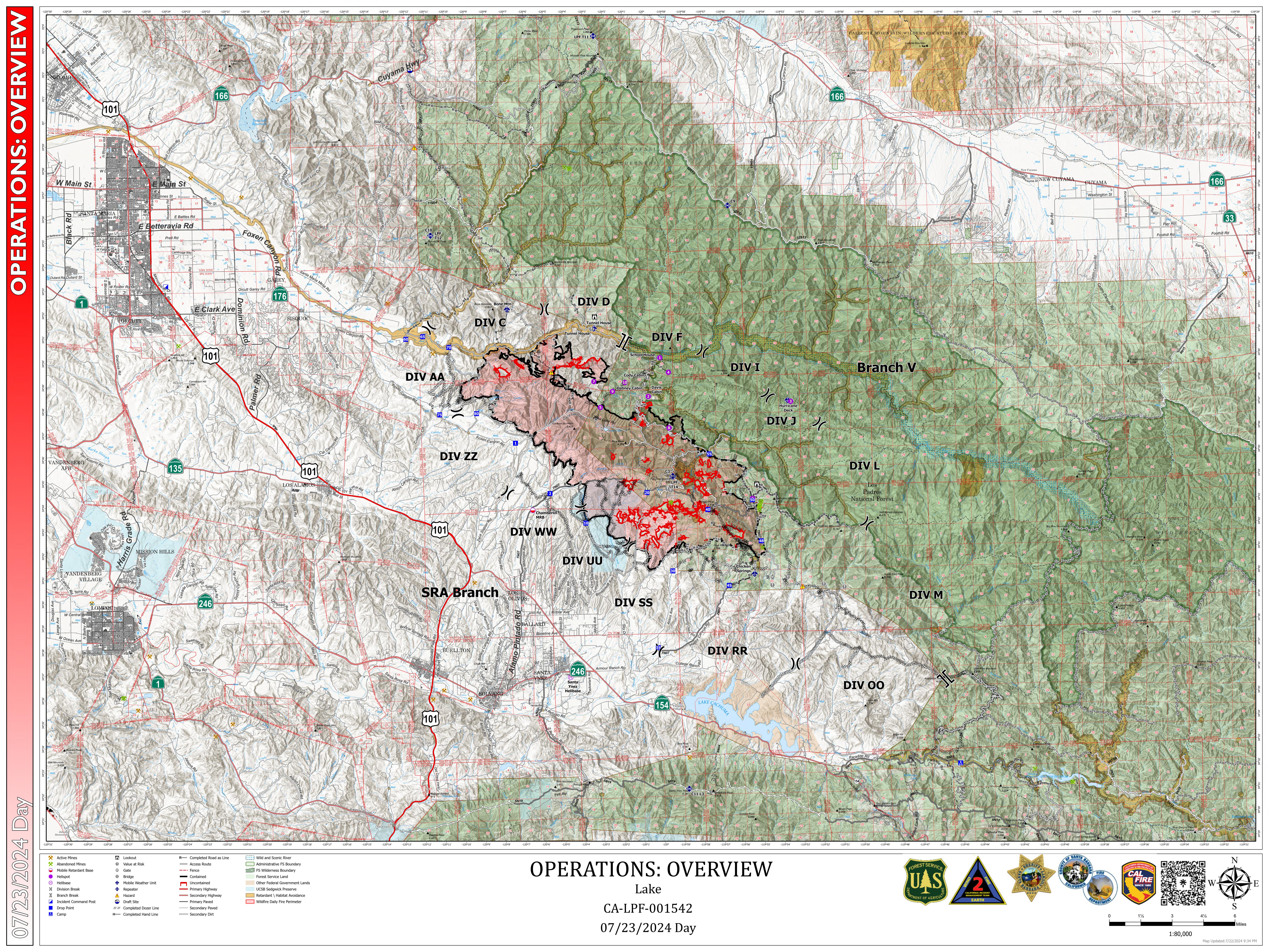 Lake Fire Operations Map, July 23, 2024.