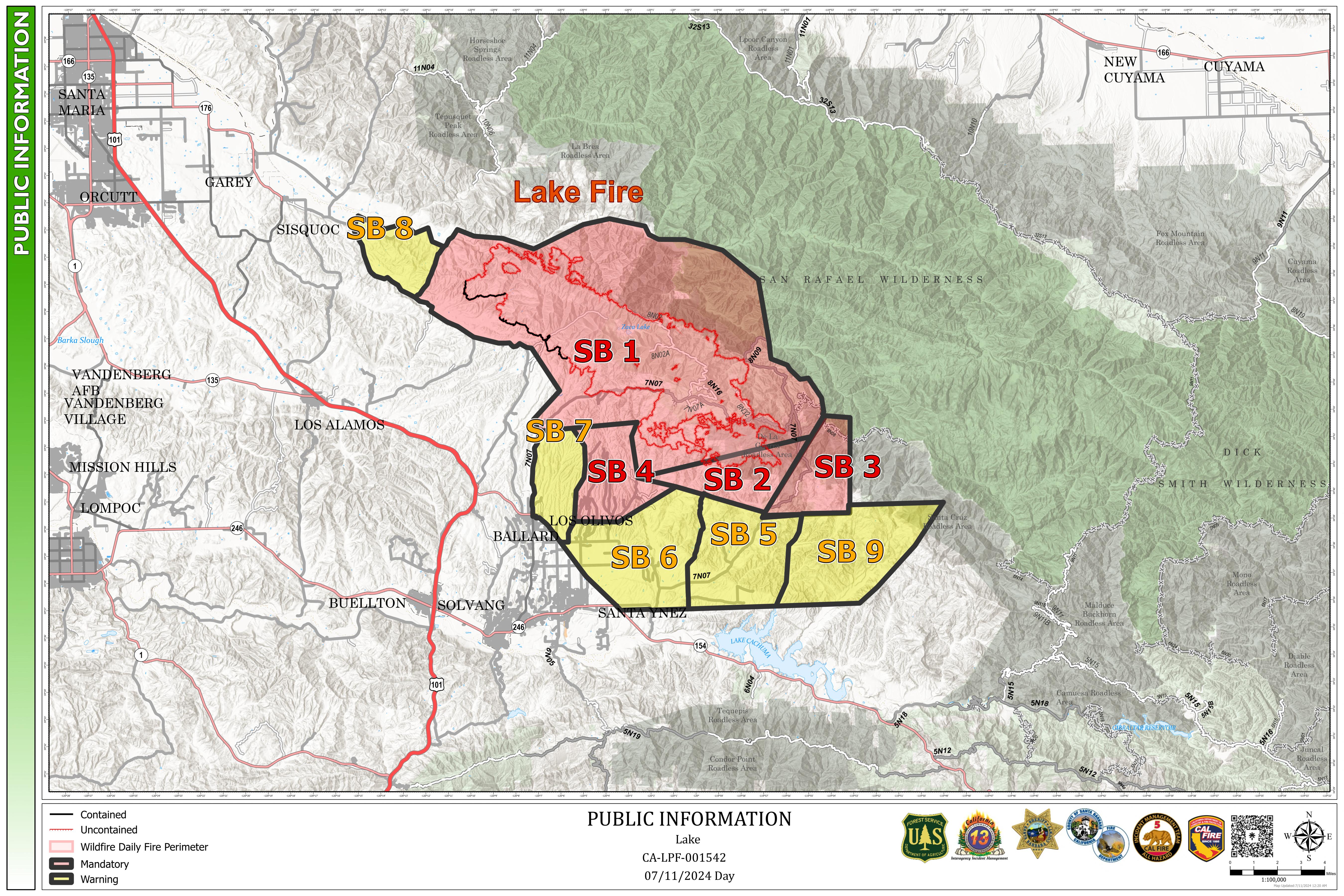 Lake Fire Public Information Map, July 11, 2024