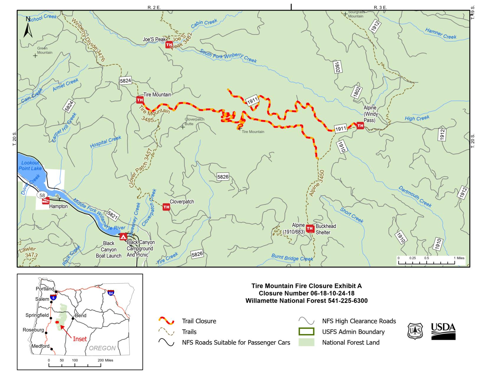 

						Tire Mountain Fire Closure Order Map
			