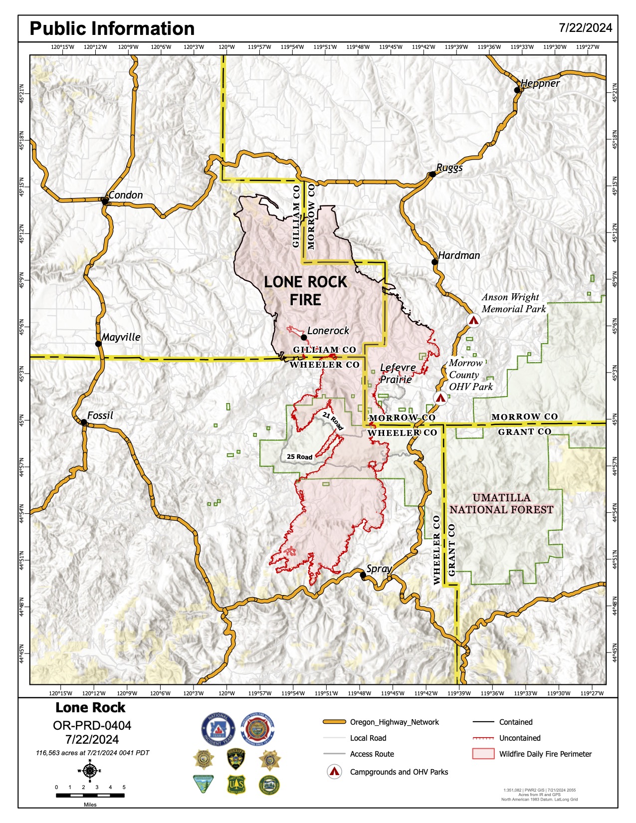 Lone Rock Fire Public Information Map 7-22-2024