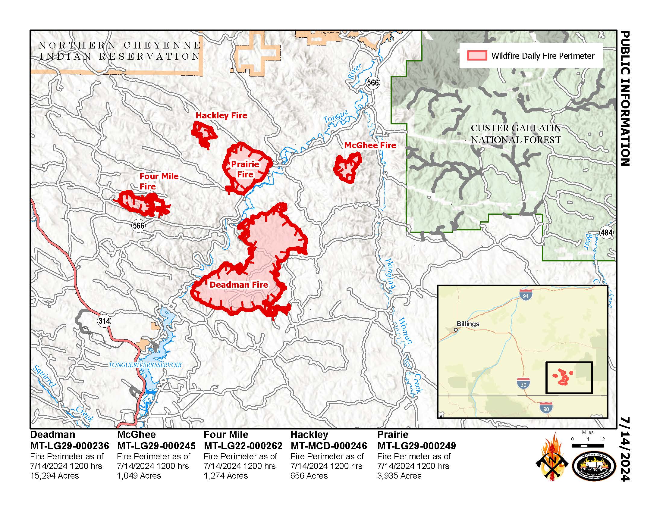 

						Map of the Deadman, Anderson, McGhee, Prairie, Hackley and Four-Mile Fires 
			