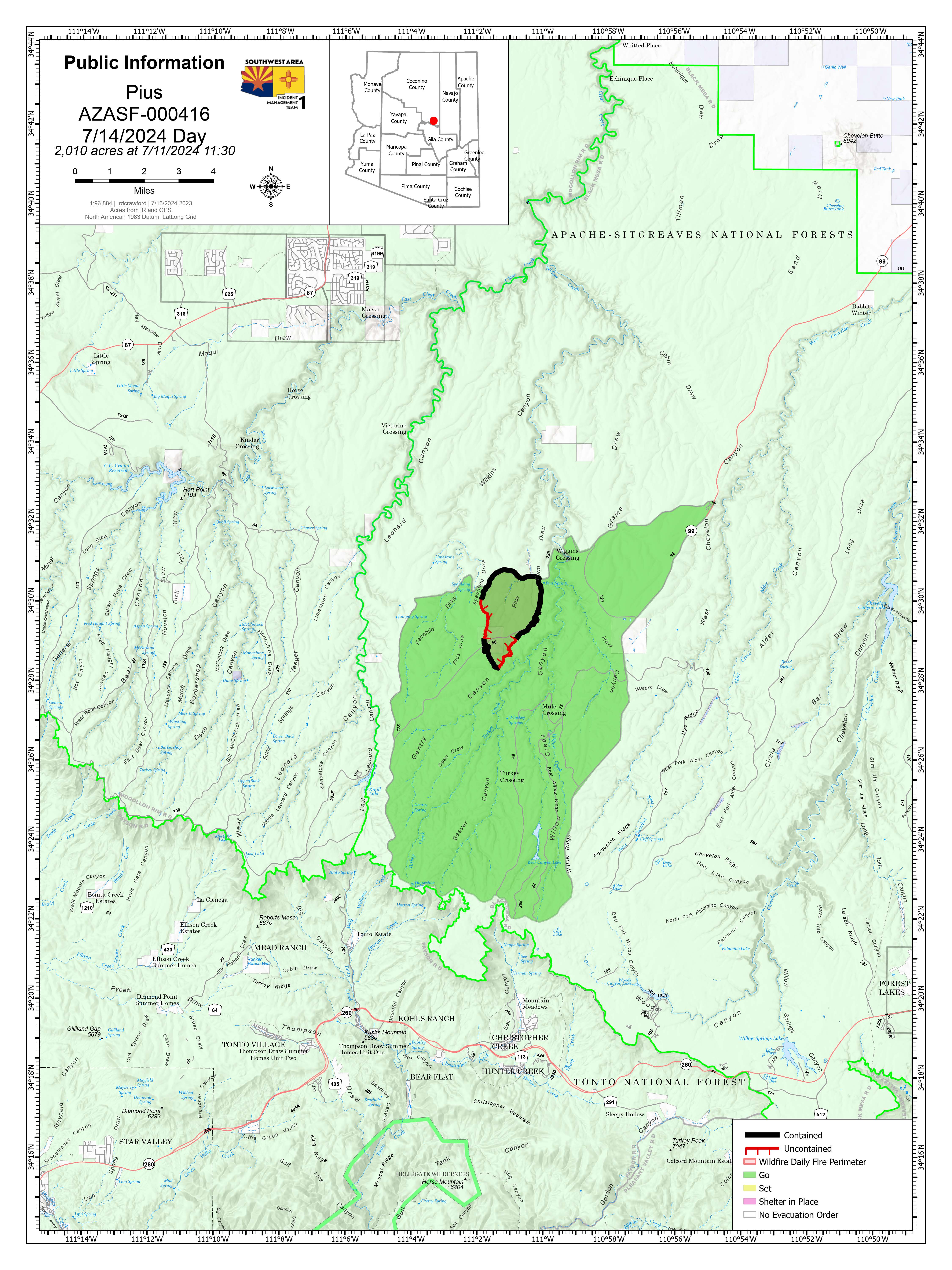 Pius Fire map: July 14, 2024