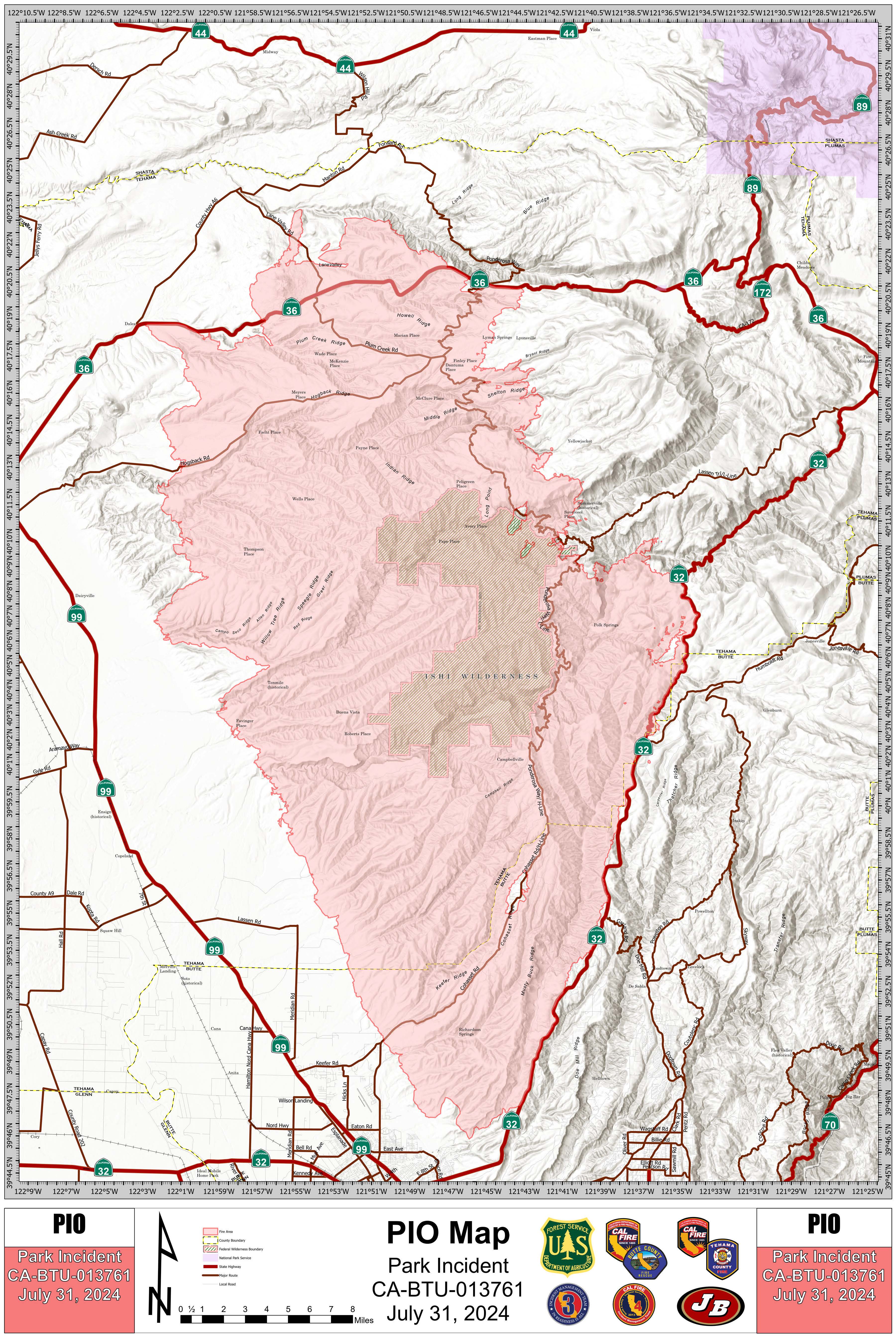 Park Fire: Public Information Map, 07-31-2024
