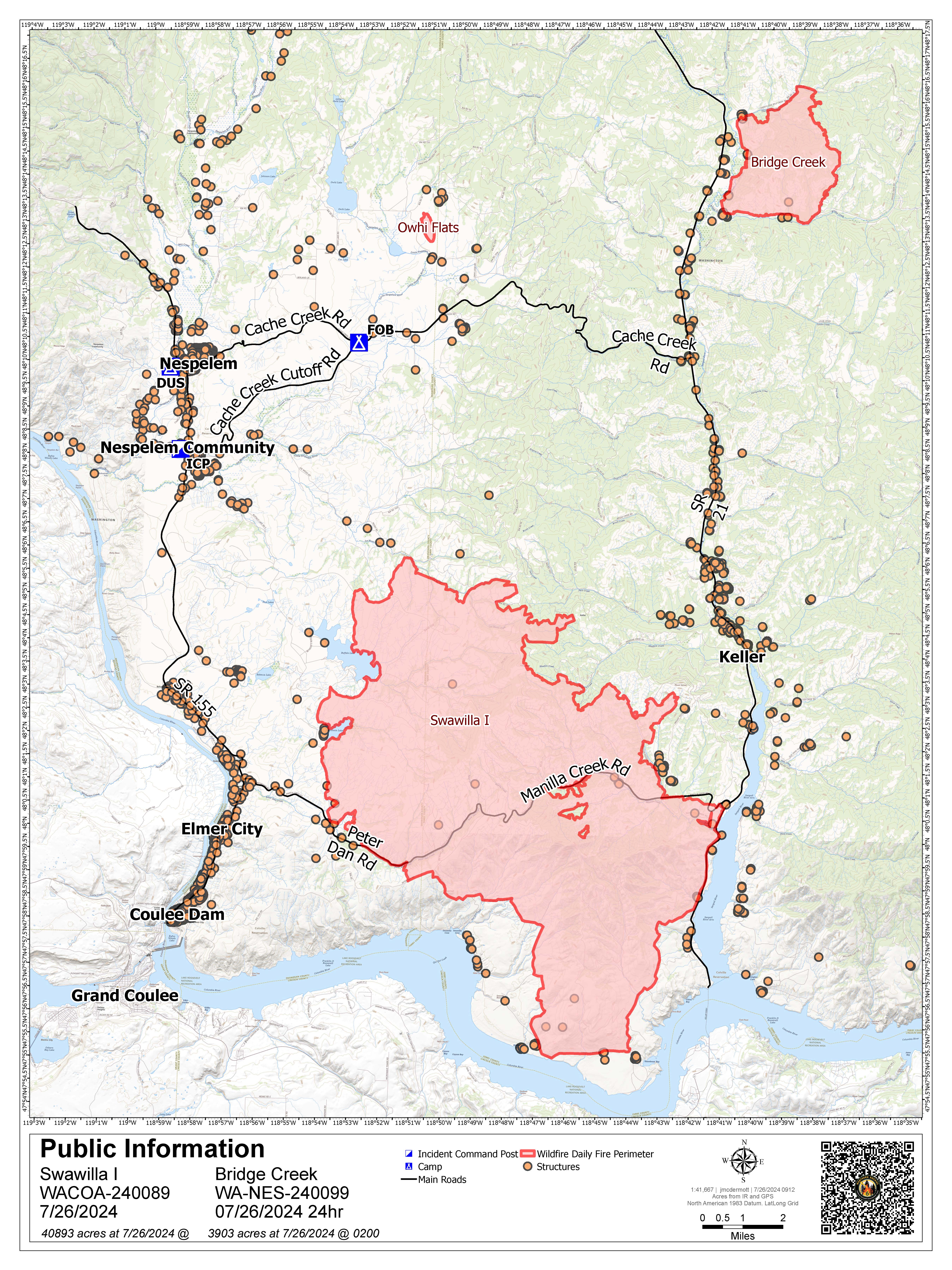 

						Swawilla and Bridge Creek Fires Map July 26, 2024
			