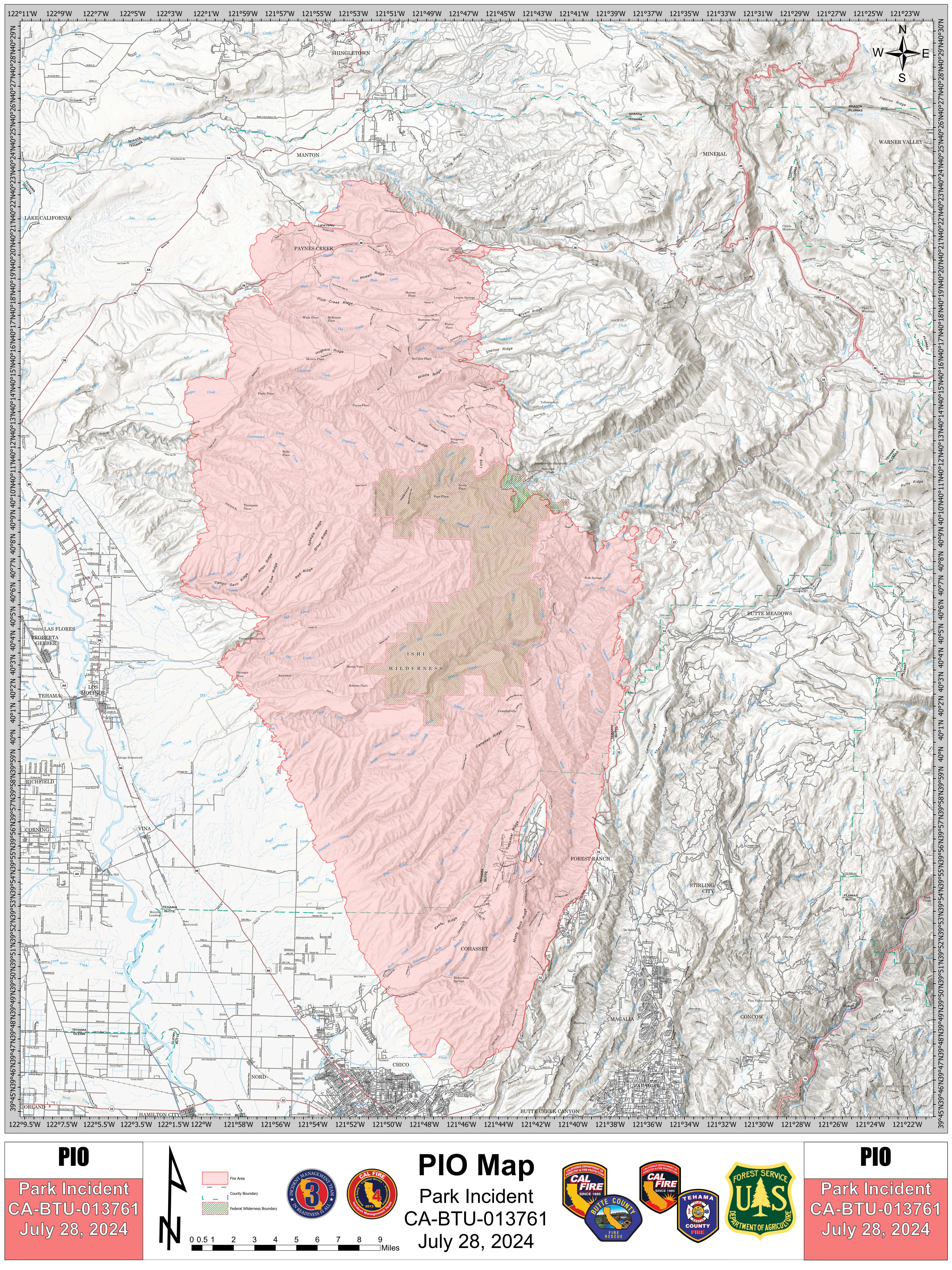 Park Fire Public Information Map, 07-28-2024