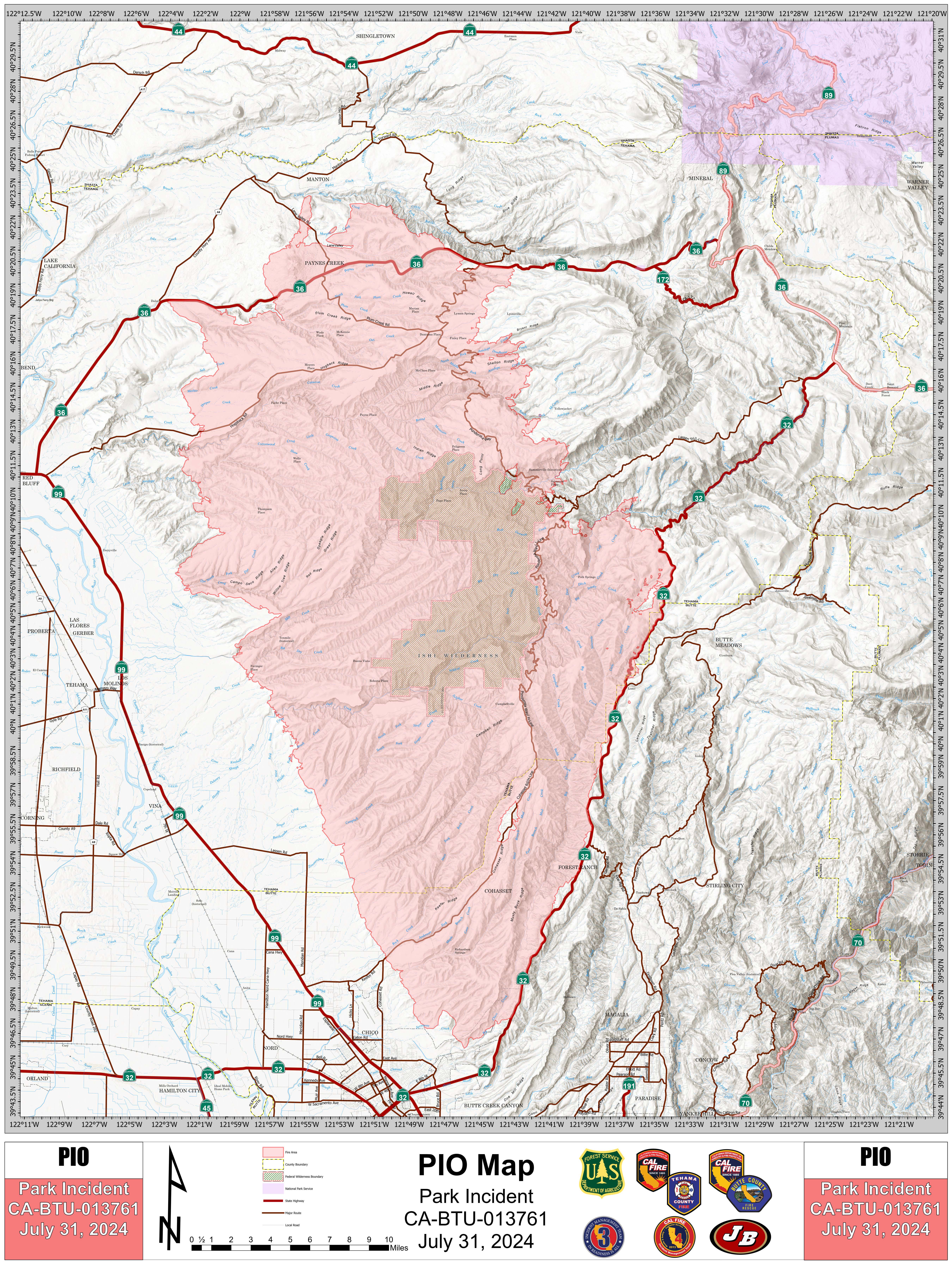 Park Fire: Public Information Map, 07-31-2024