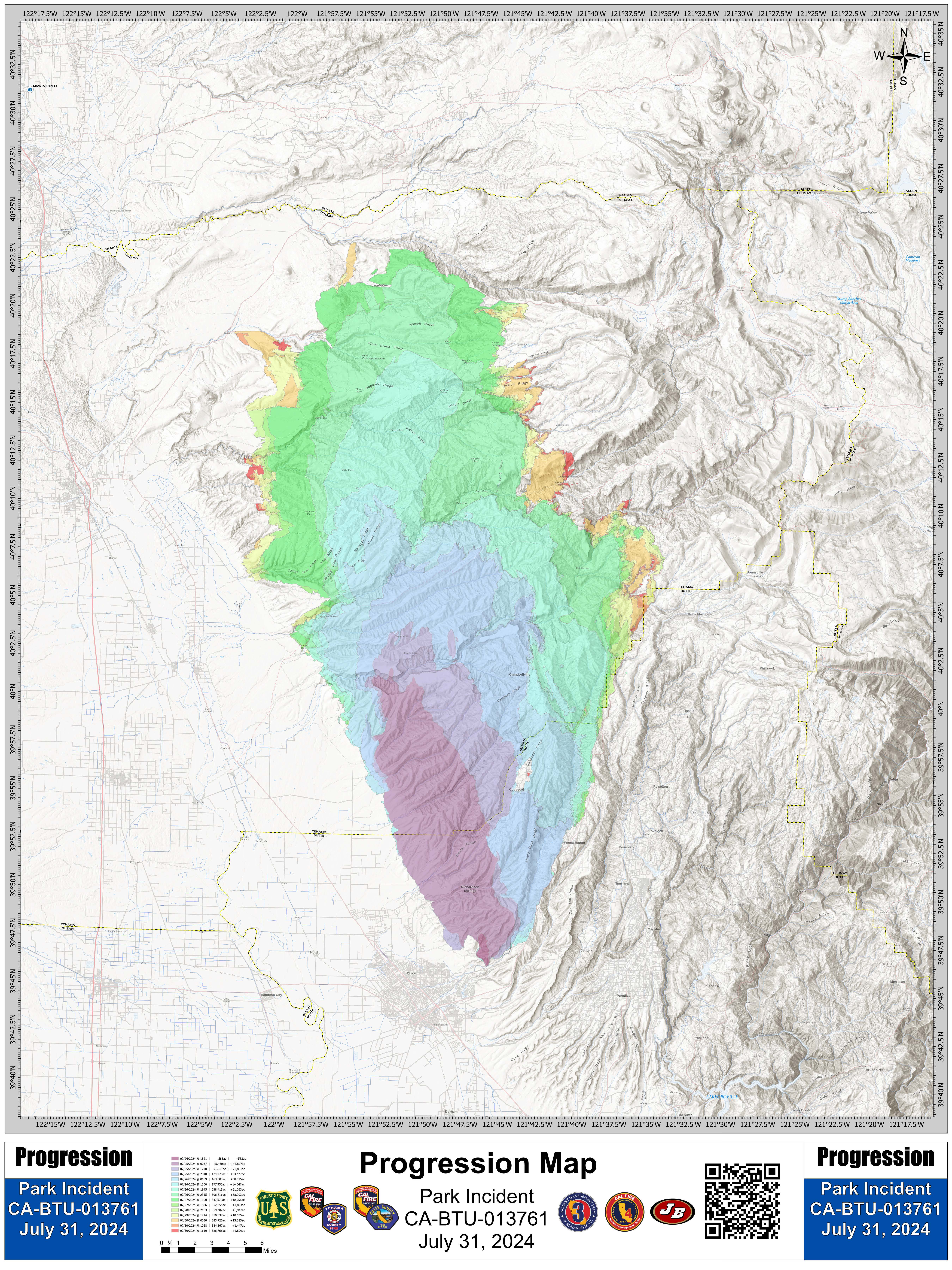 Park Fire: Progression Map, 07-31-2024