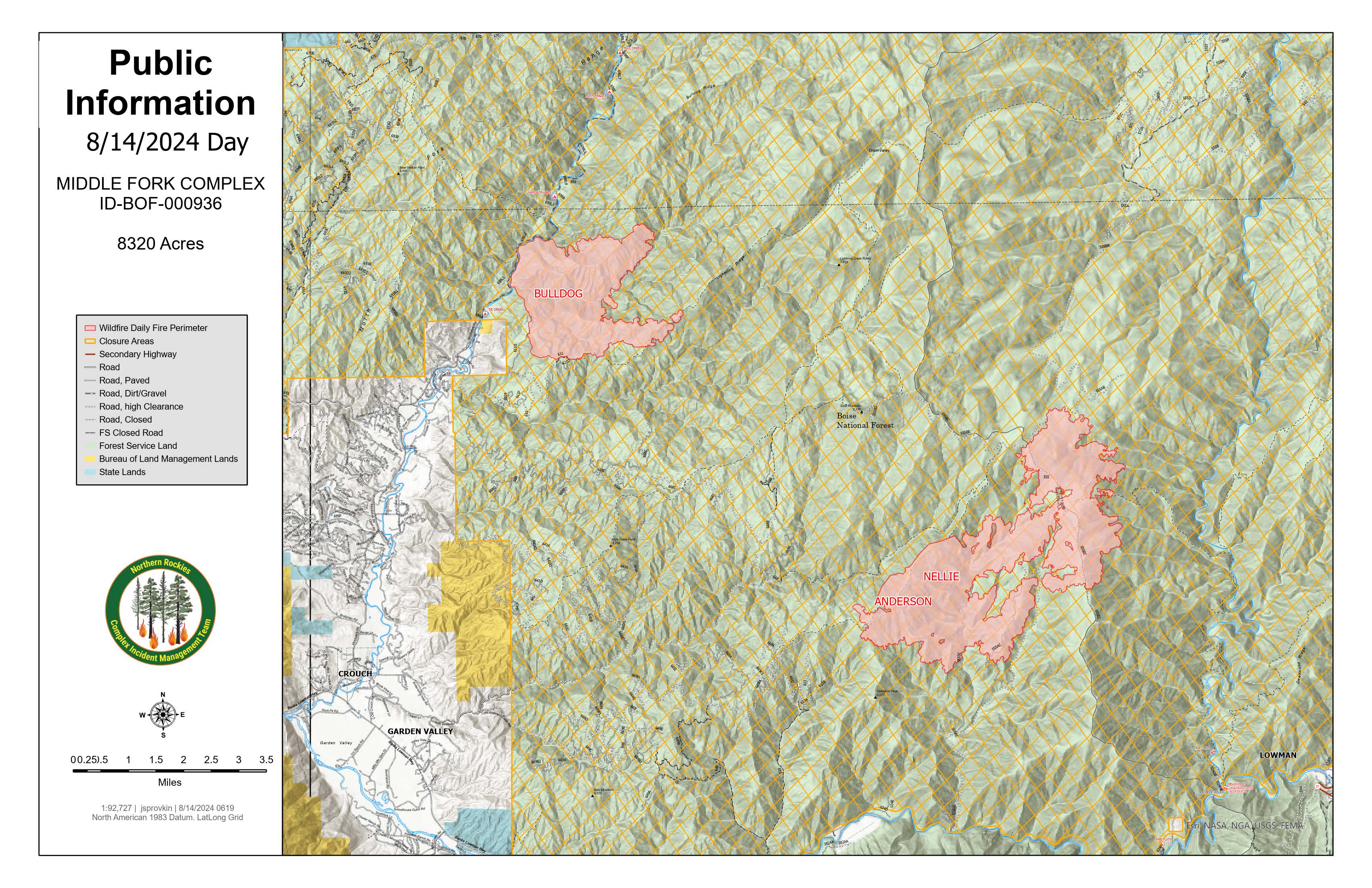 

						Wednesday August 14, 2024 Middle Fork Complex Map
			