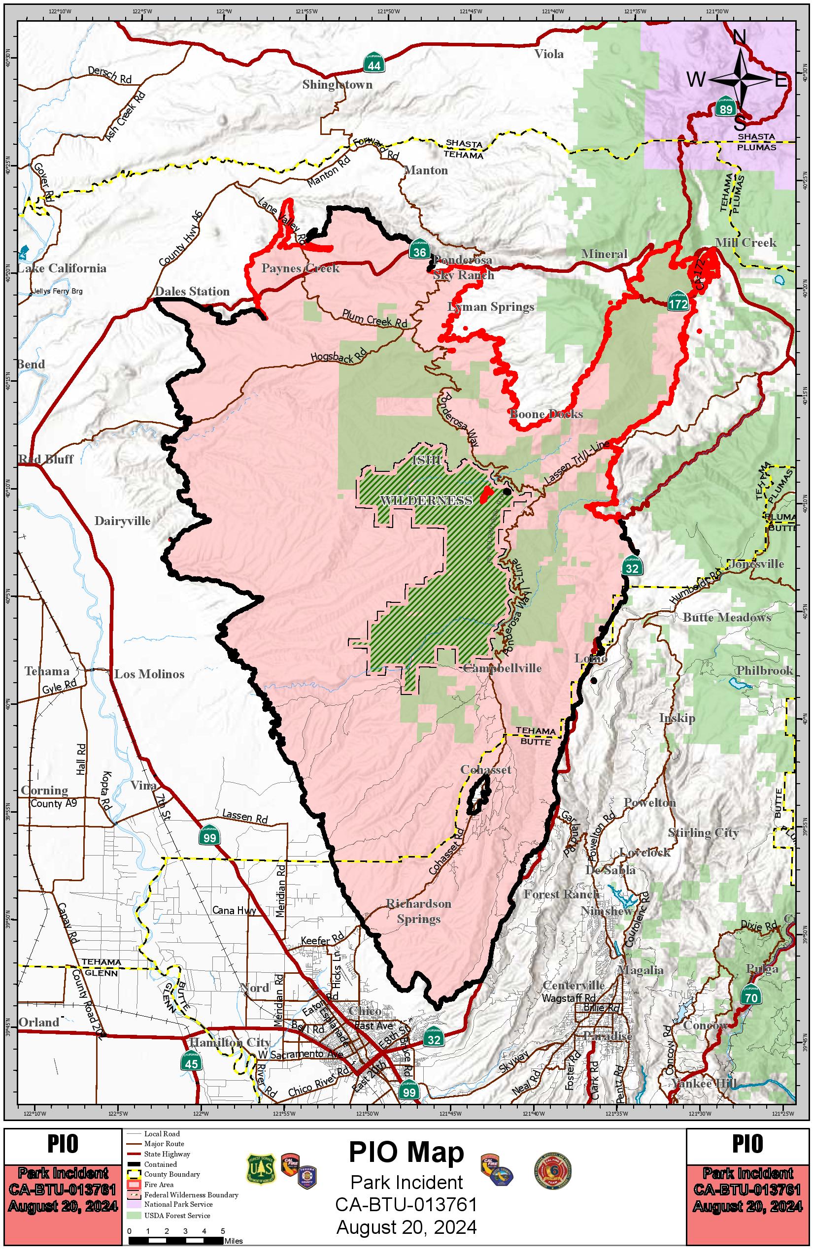 Park Fire: Public Information Map Small, 8-20-2024