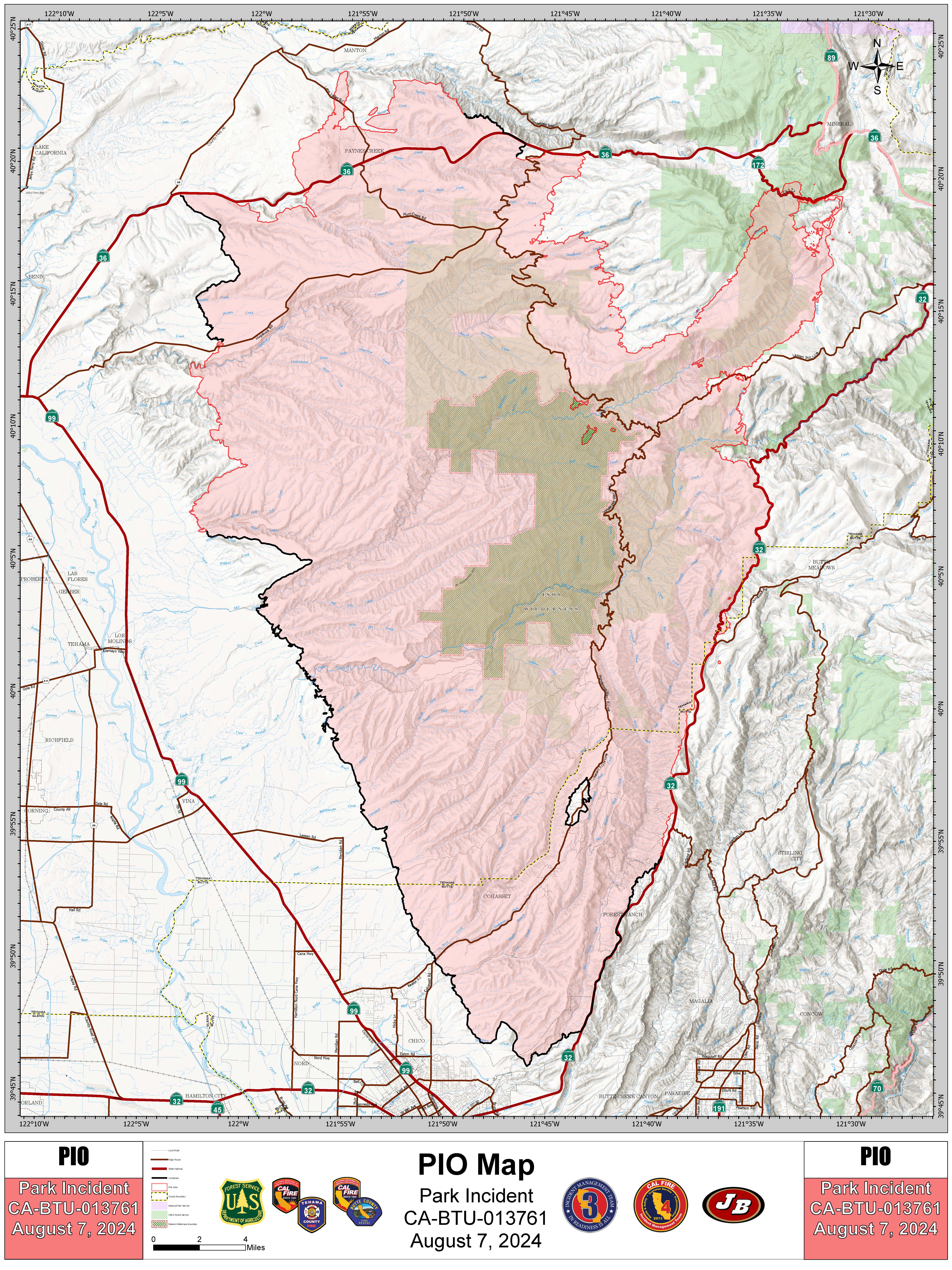 Park Fire: Public Information Map, Large, 08-07-2024