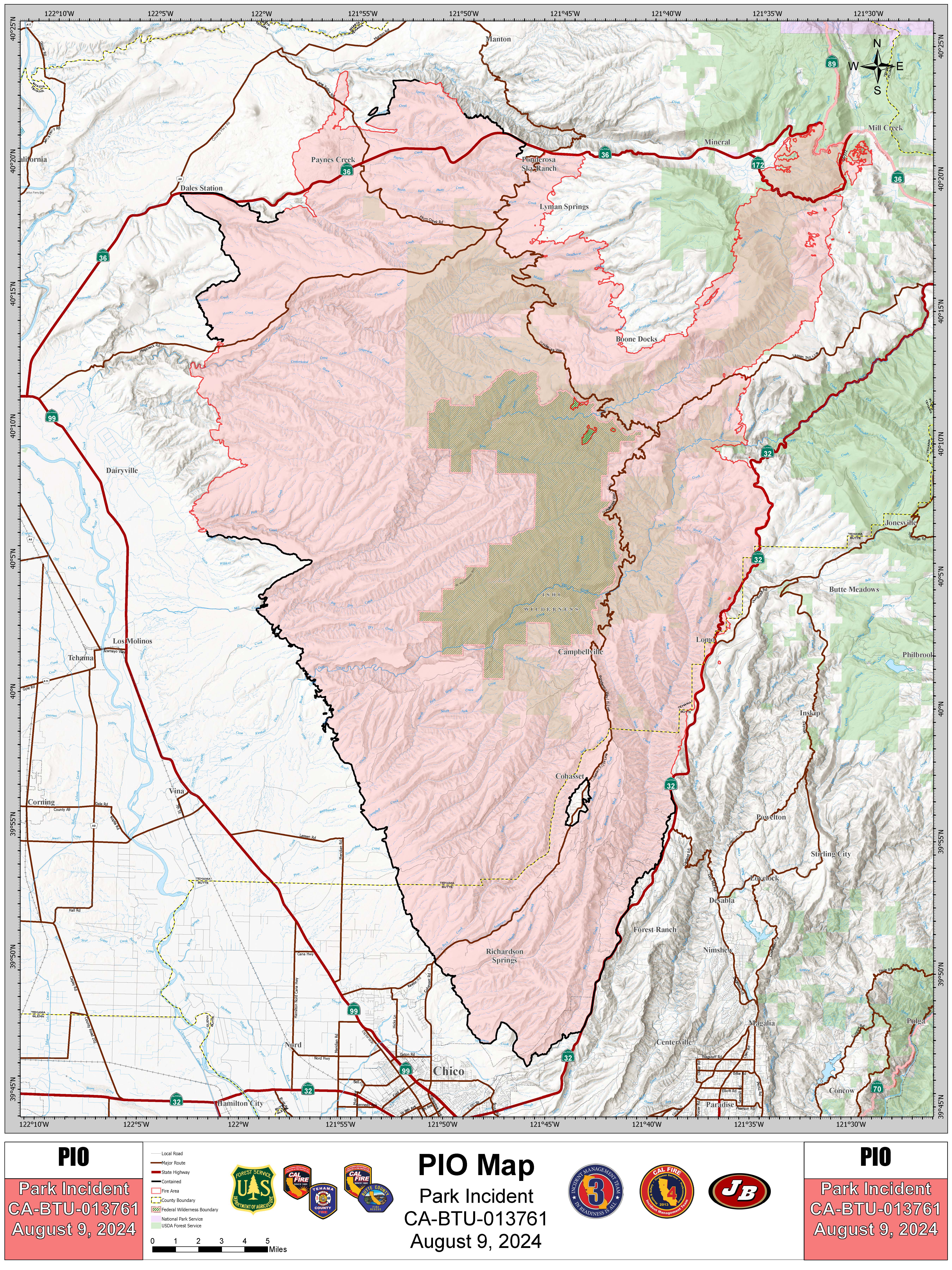 Park Fire: Public Information Map, Large, 08-09-2024