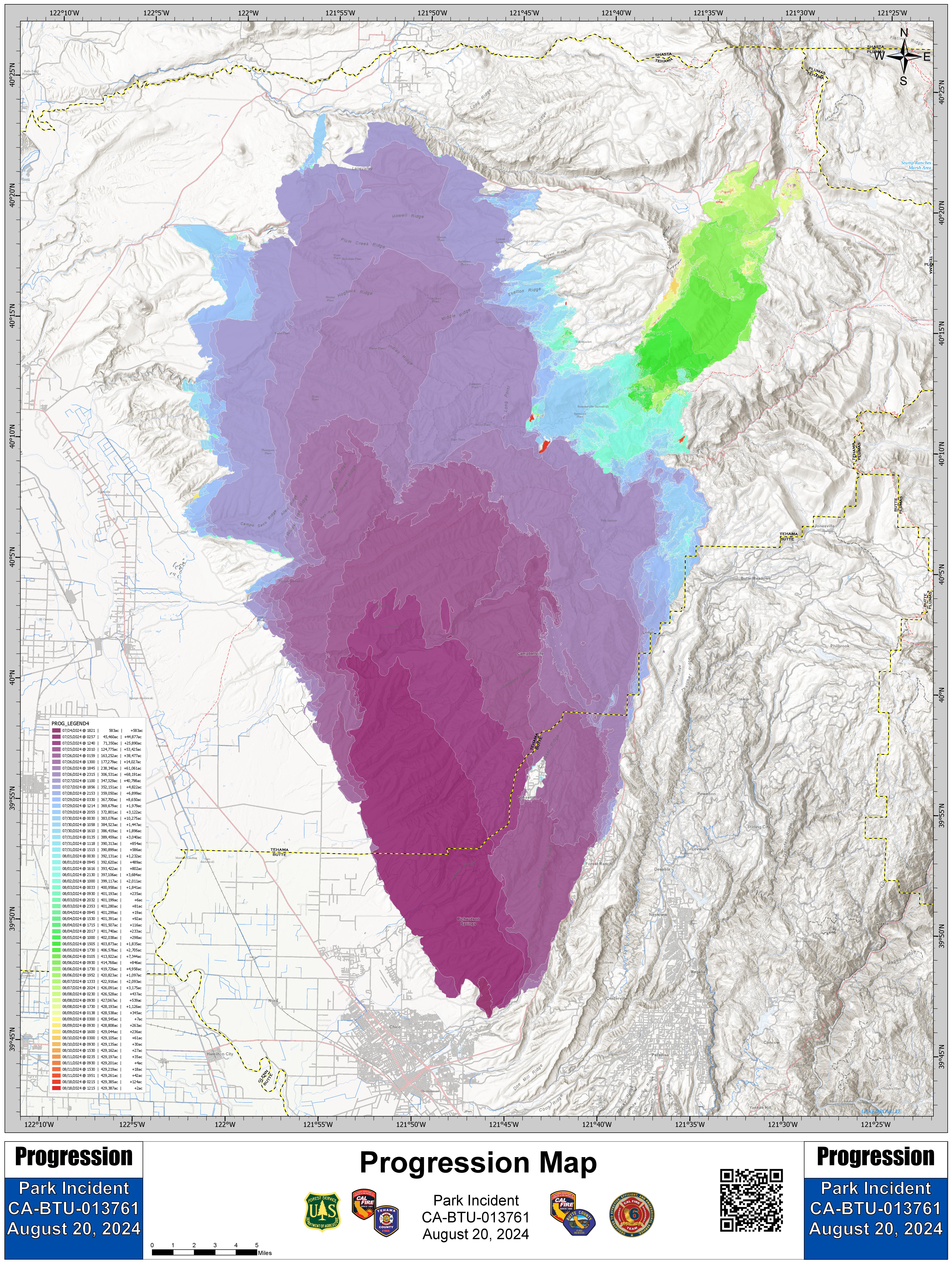 Park Fire: Progression Map, 8-20-2024