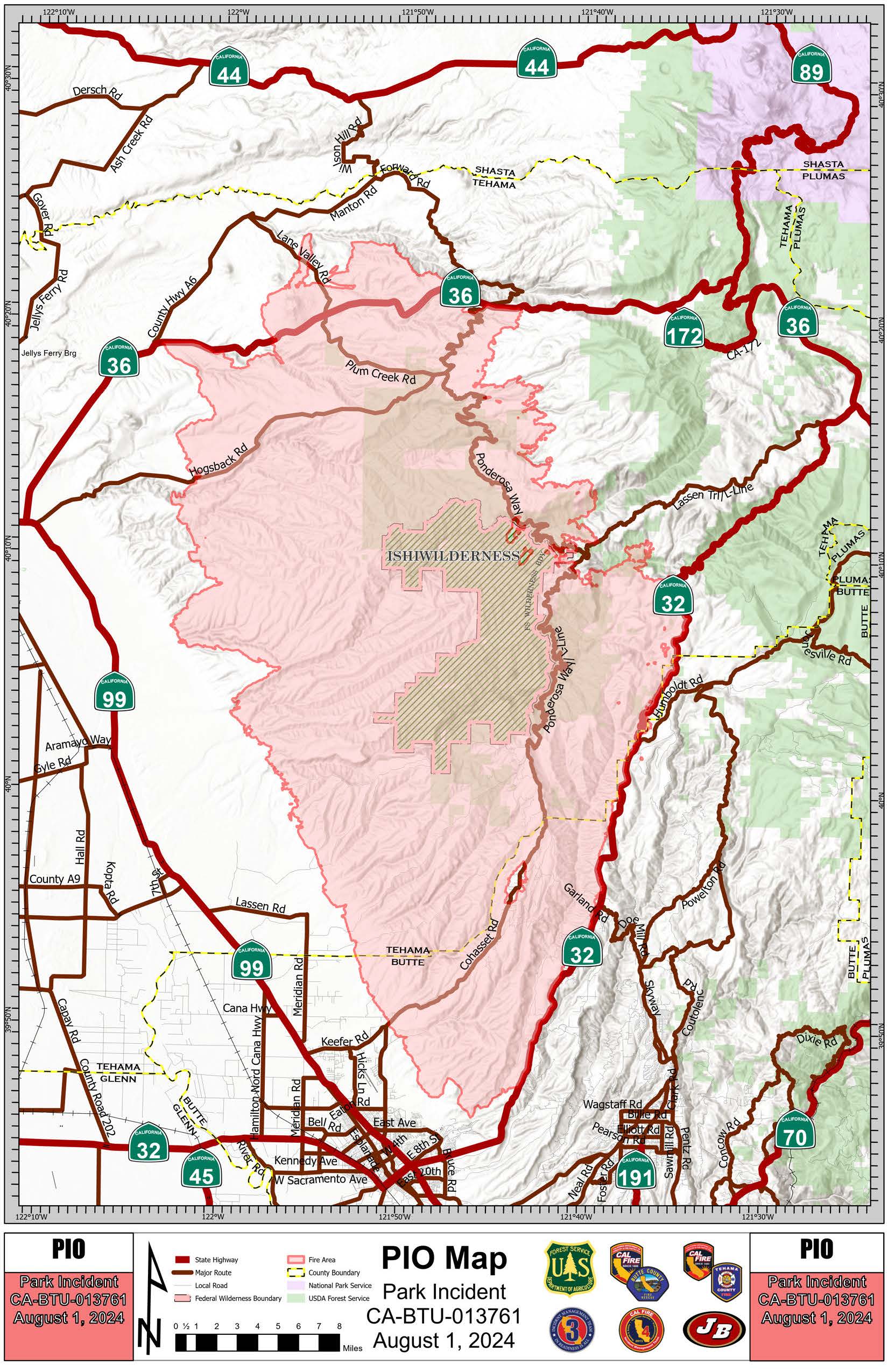 Park Fire: Public Information Map, 08-01-2024