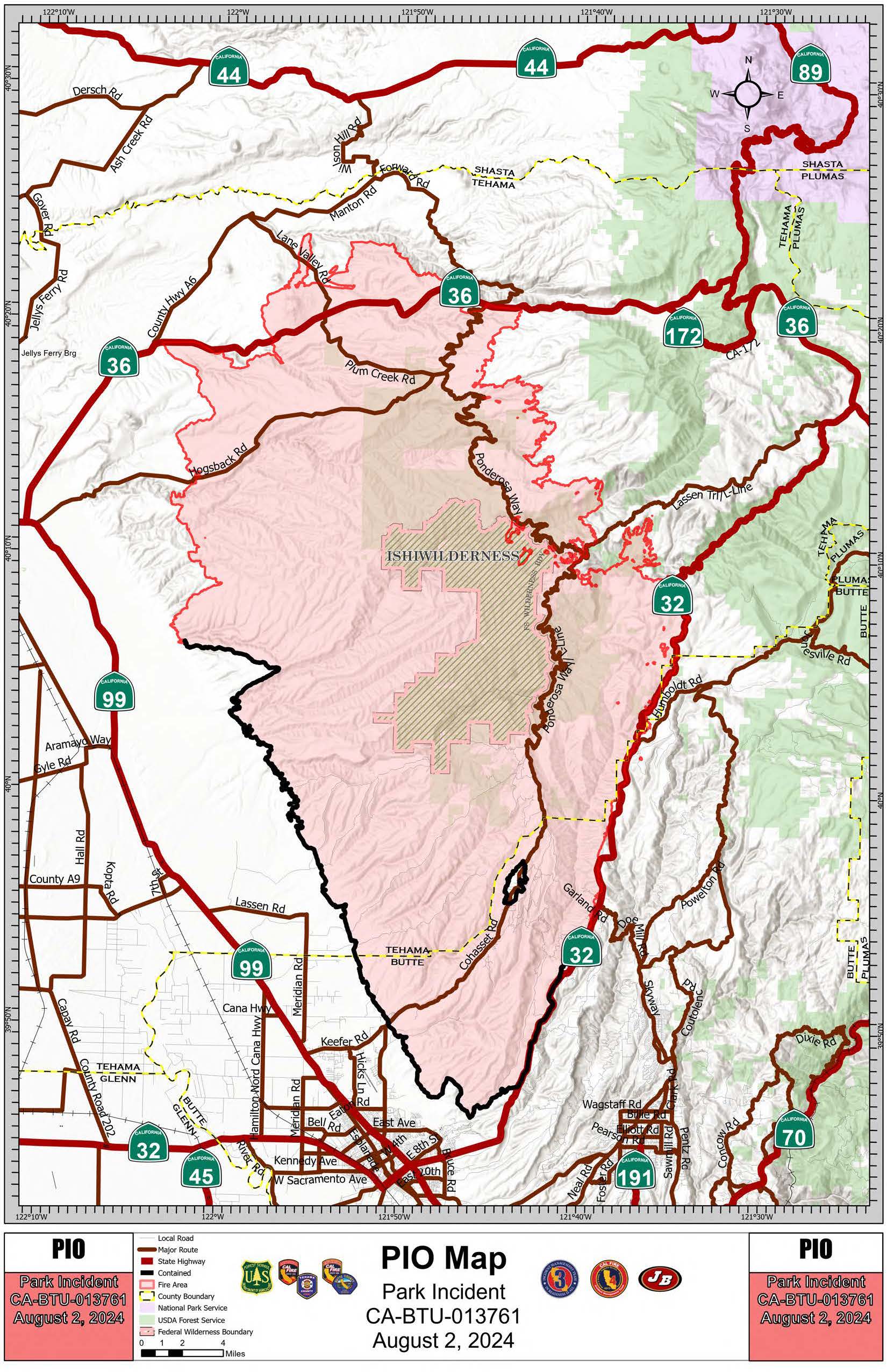 Park Fire: Public Information Map, 11x17, 08-02-2024