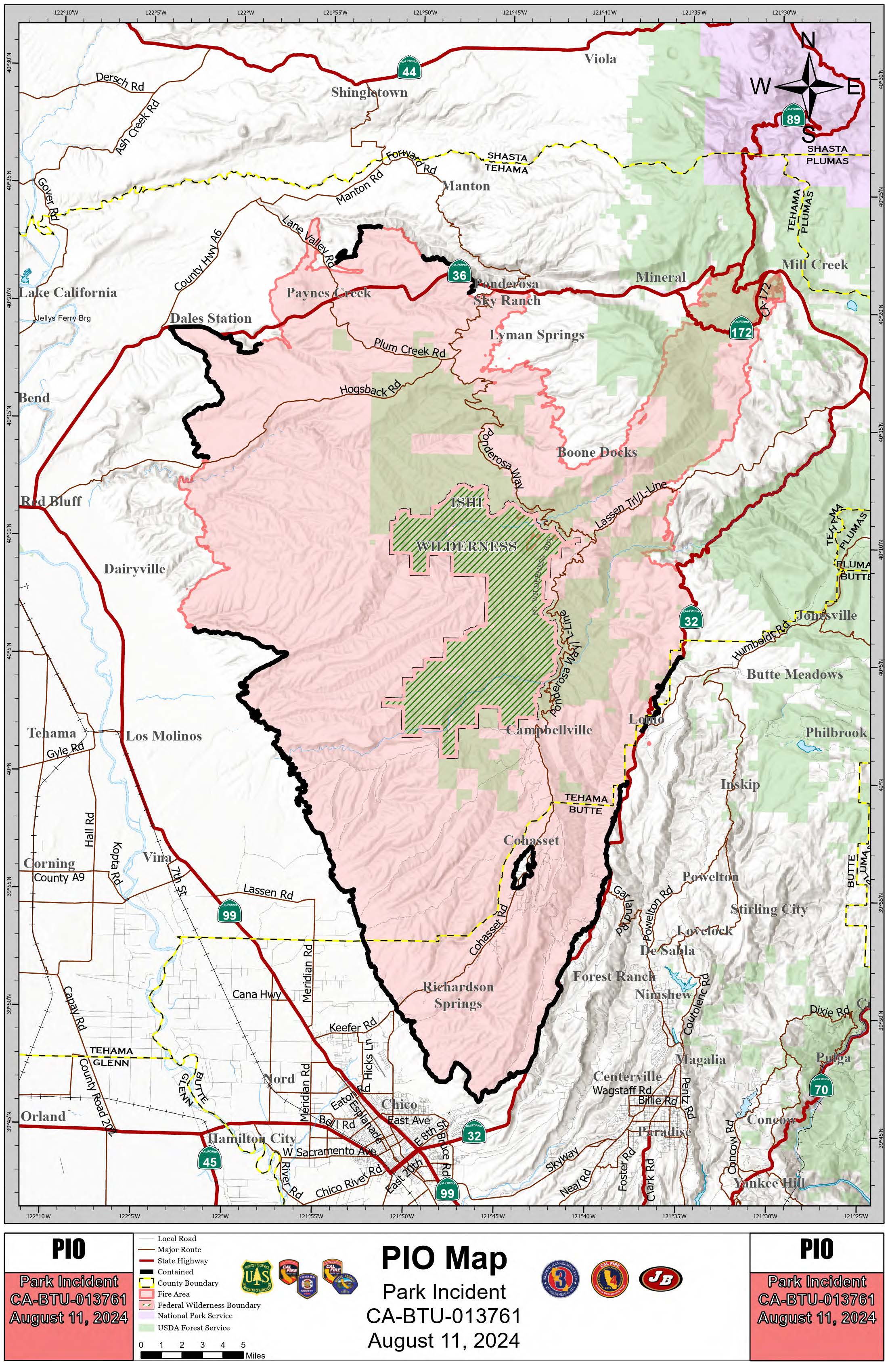 Park Fire: Public Information Map, Small, 08-11-2024