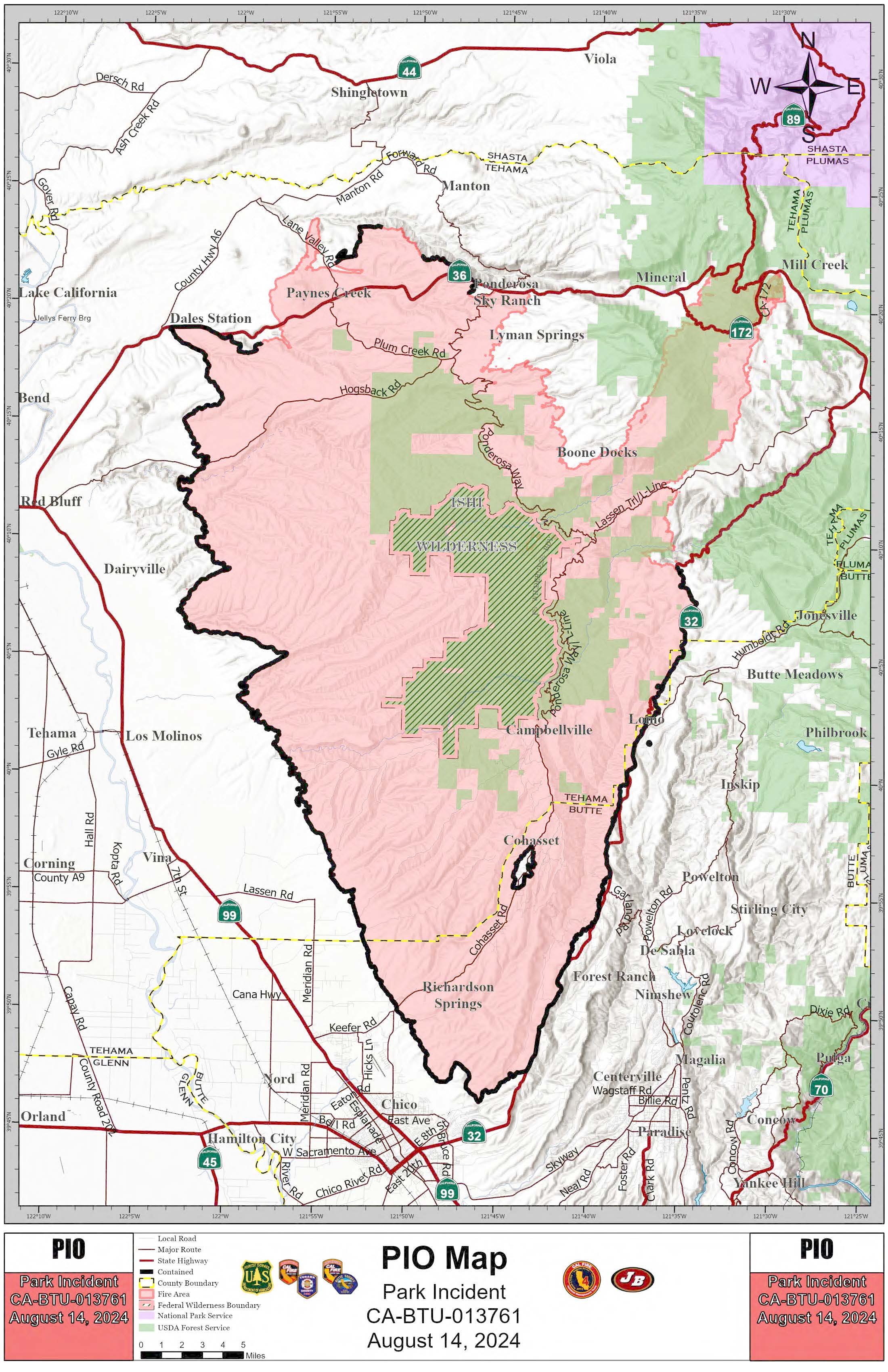Park Fire: Public Information Map, Small, 08-14-2024