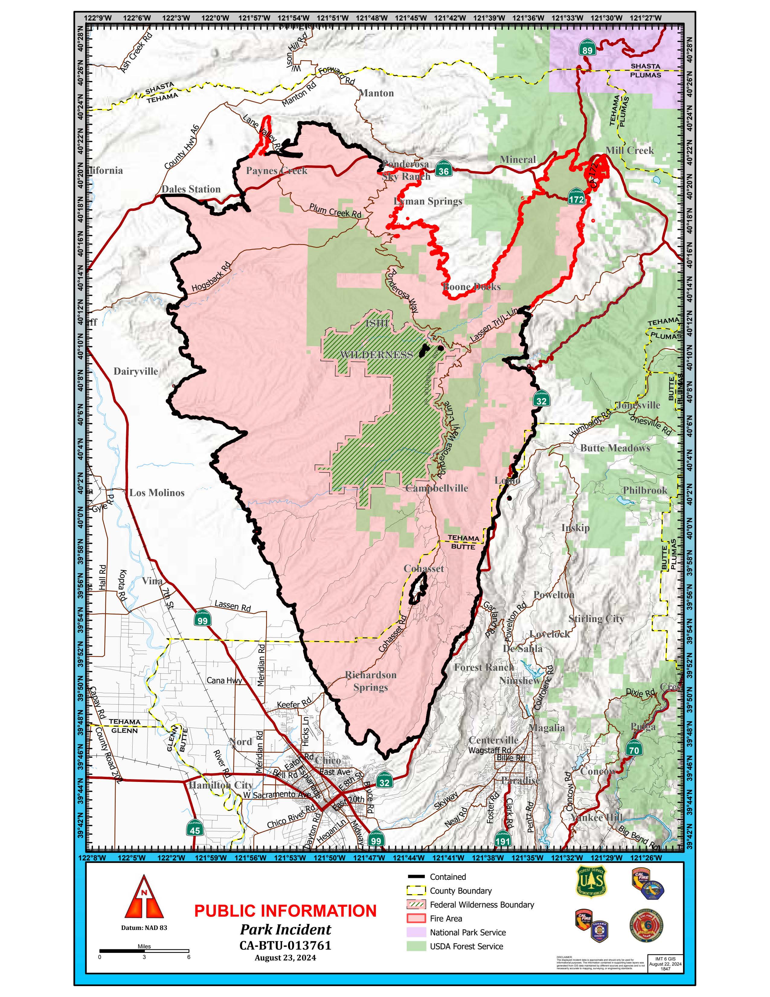 Park Fire: Public Information Map, 08-23-2024