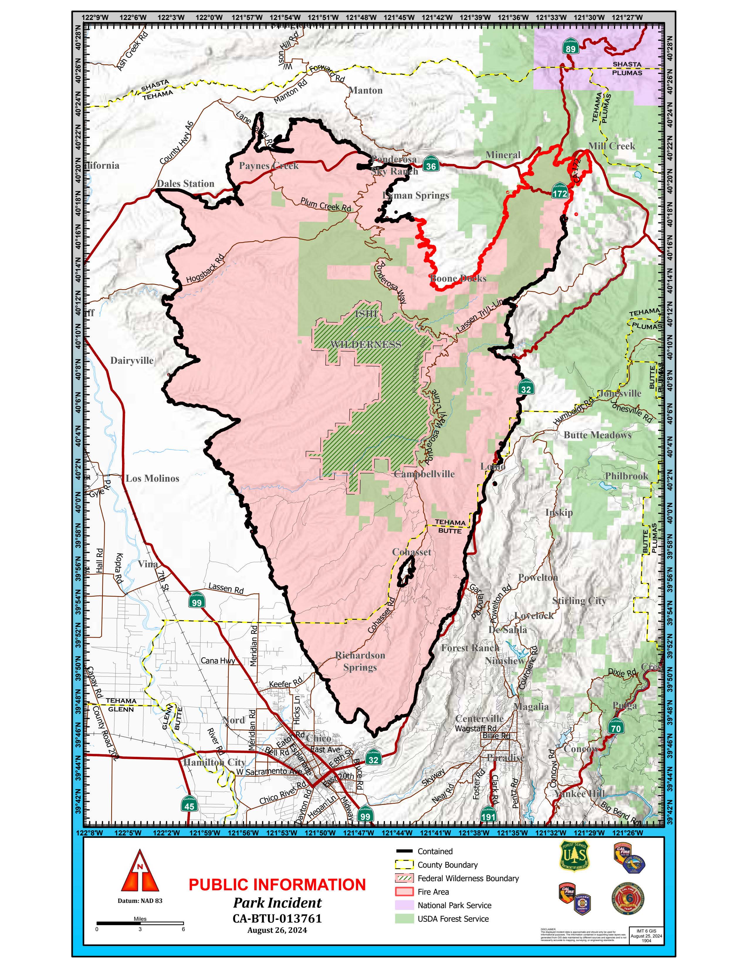 Park Fire: Public Information Map, 08/26/2024