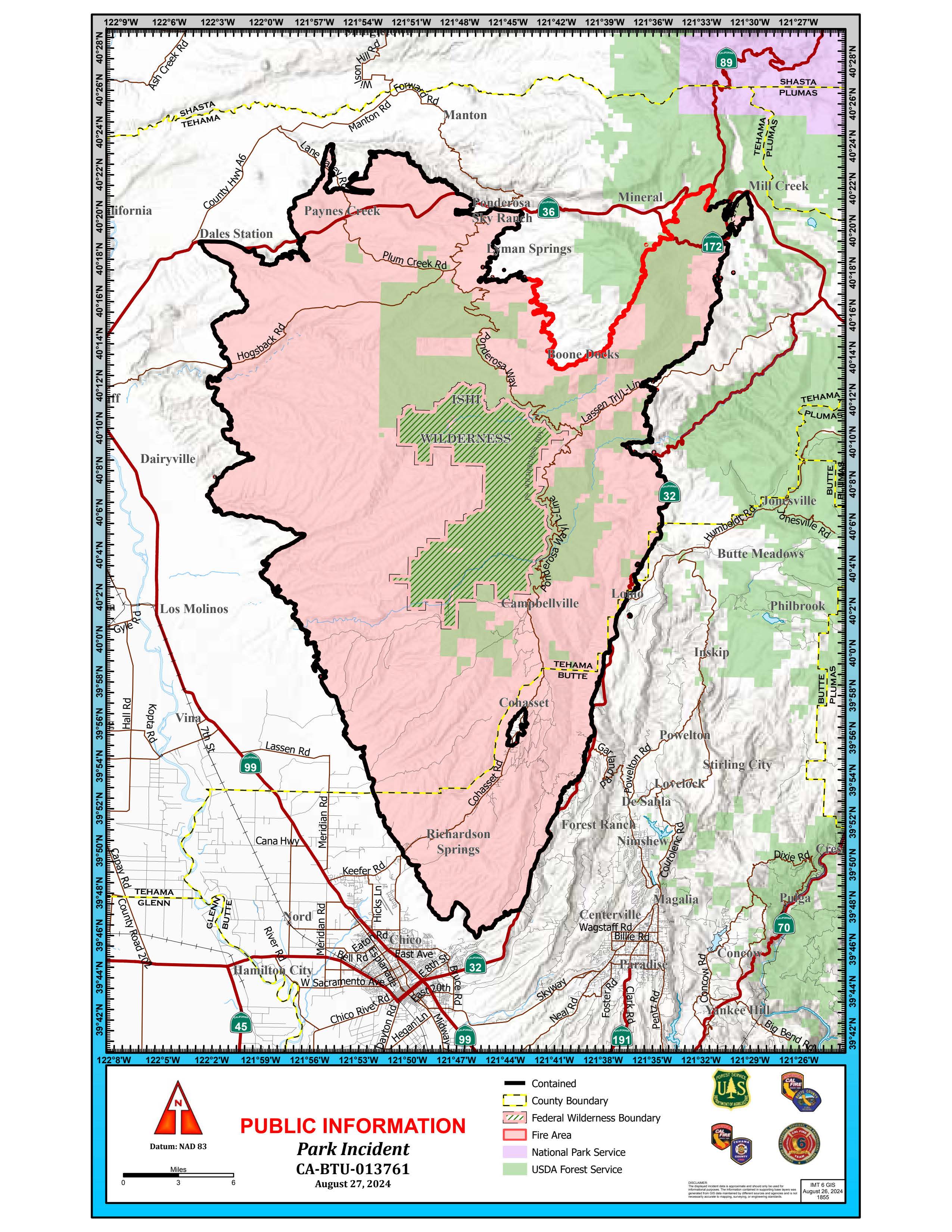 Park Fire: Public Information Map, 08/27/2024