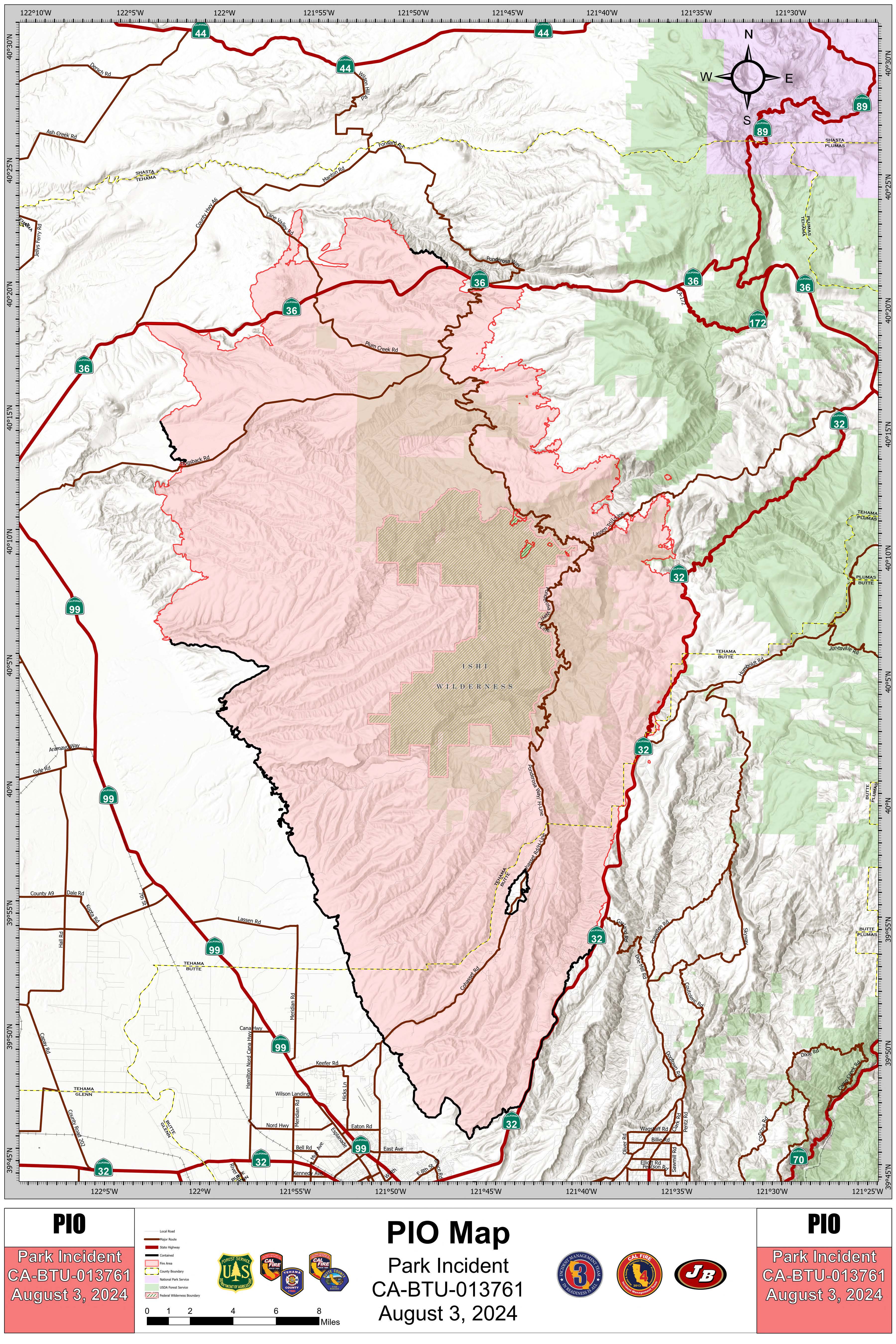 Park Fire: Public Information Map, Large, 08-03-2024