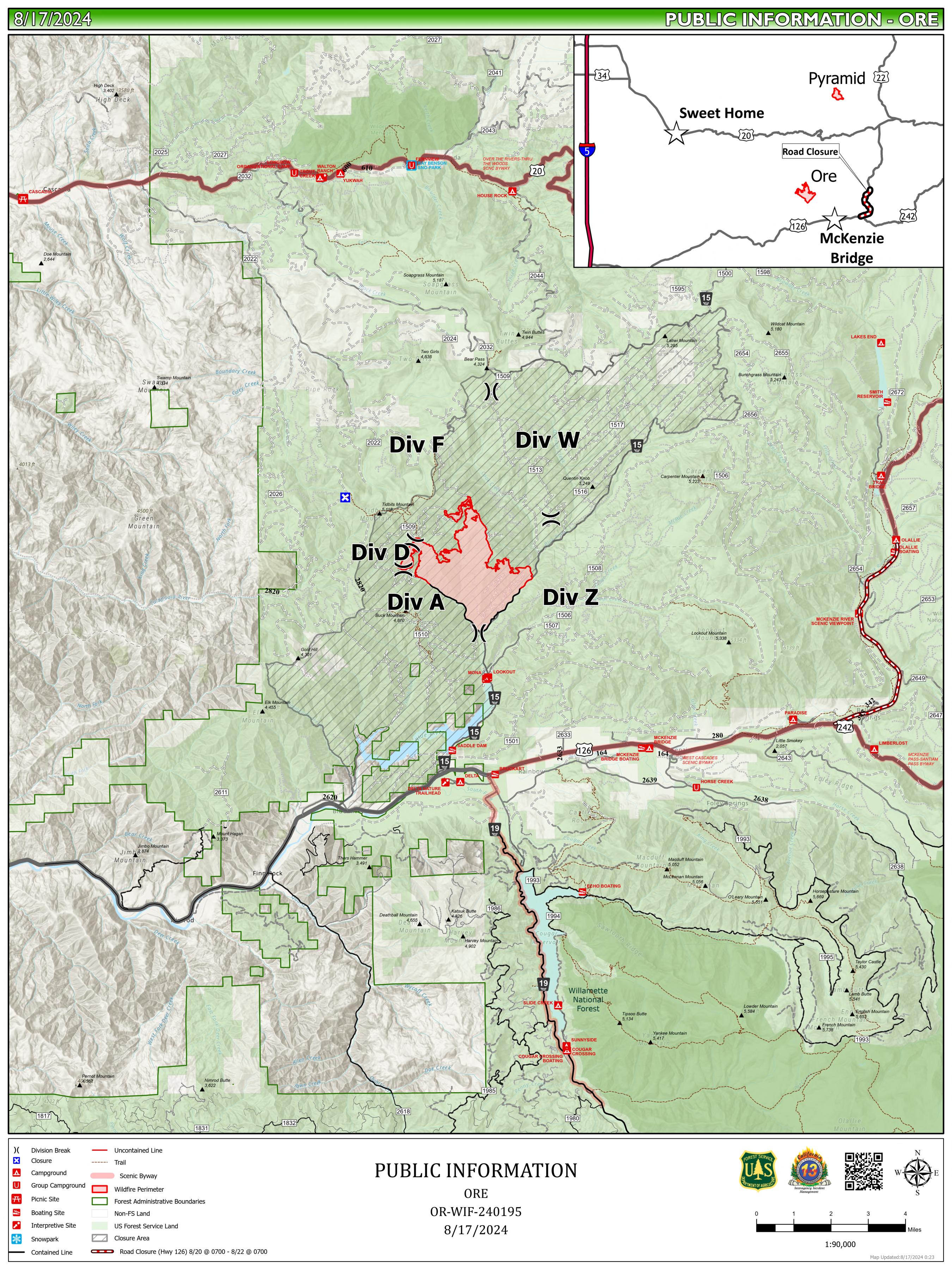 North Willamette Complex - Ore Fire Public Information Map, August 17, 2024