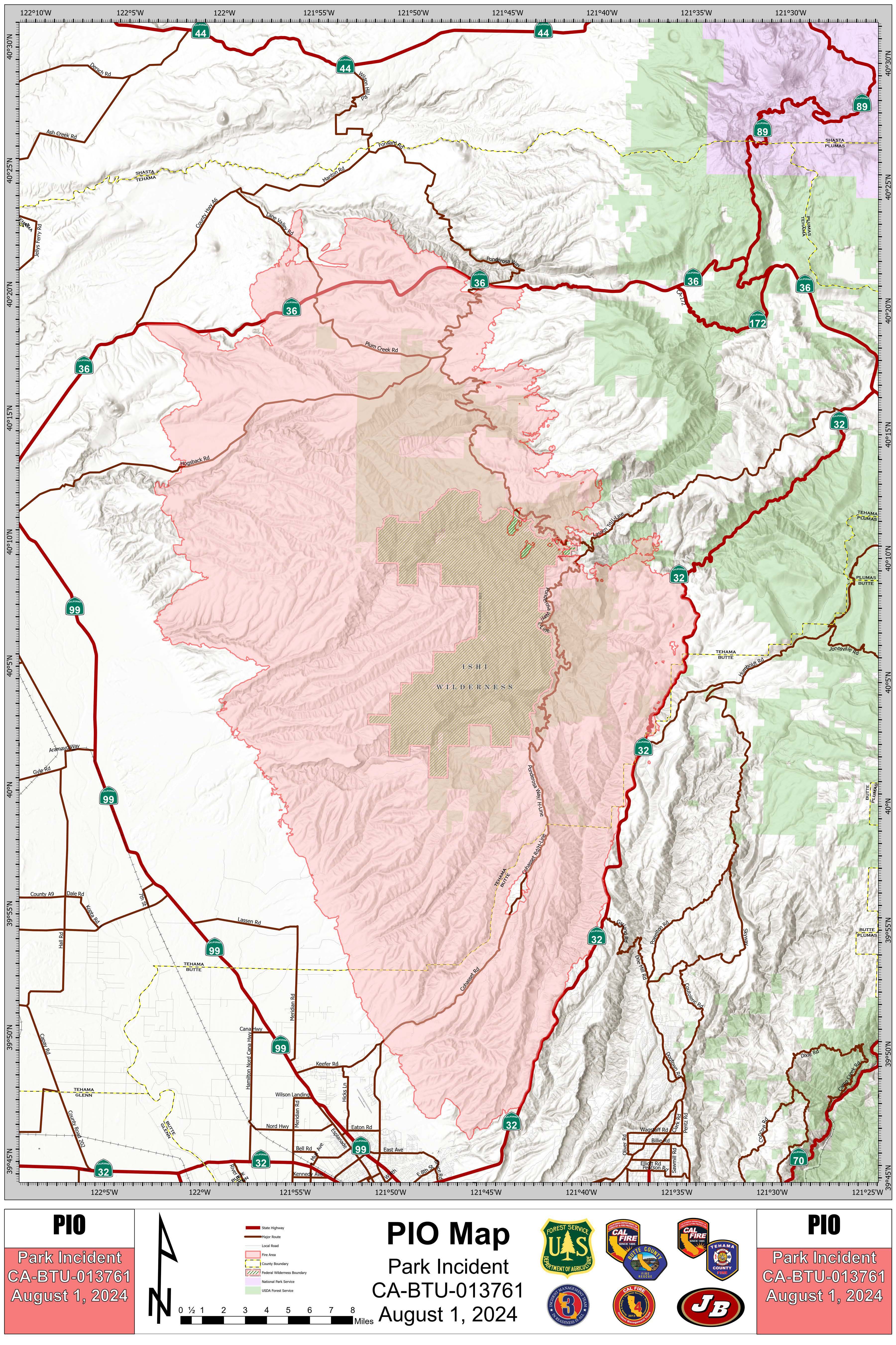 Park Fire: Public Information Map, 08-01-2024