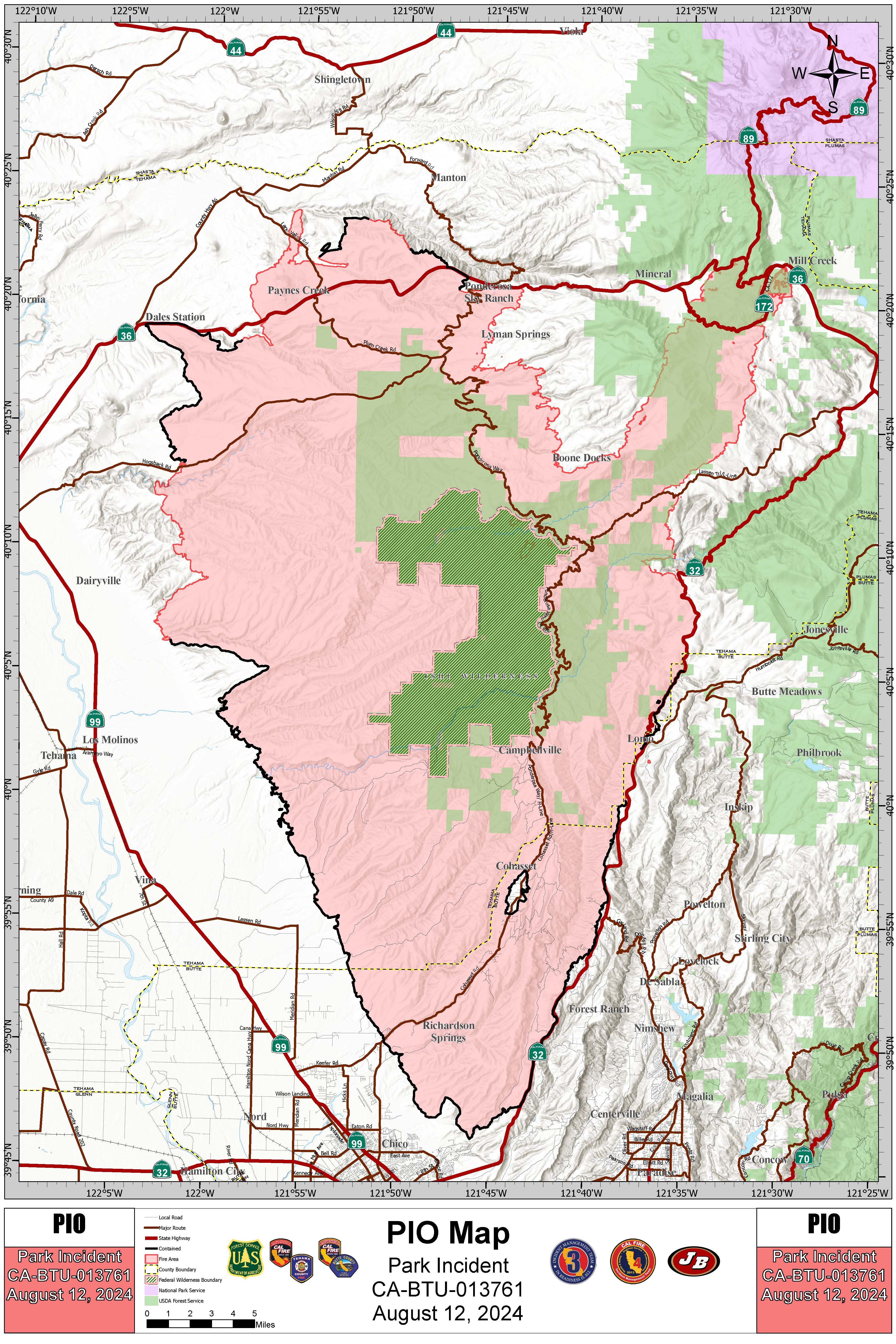 Park Fire: Public Information Map, Large, 08-12-2024