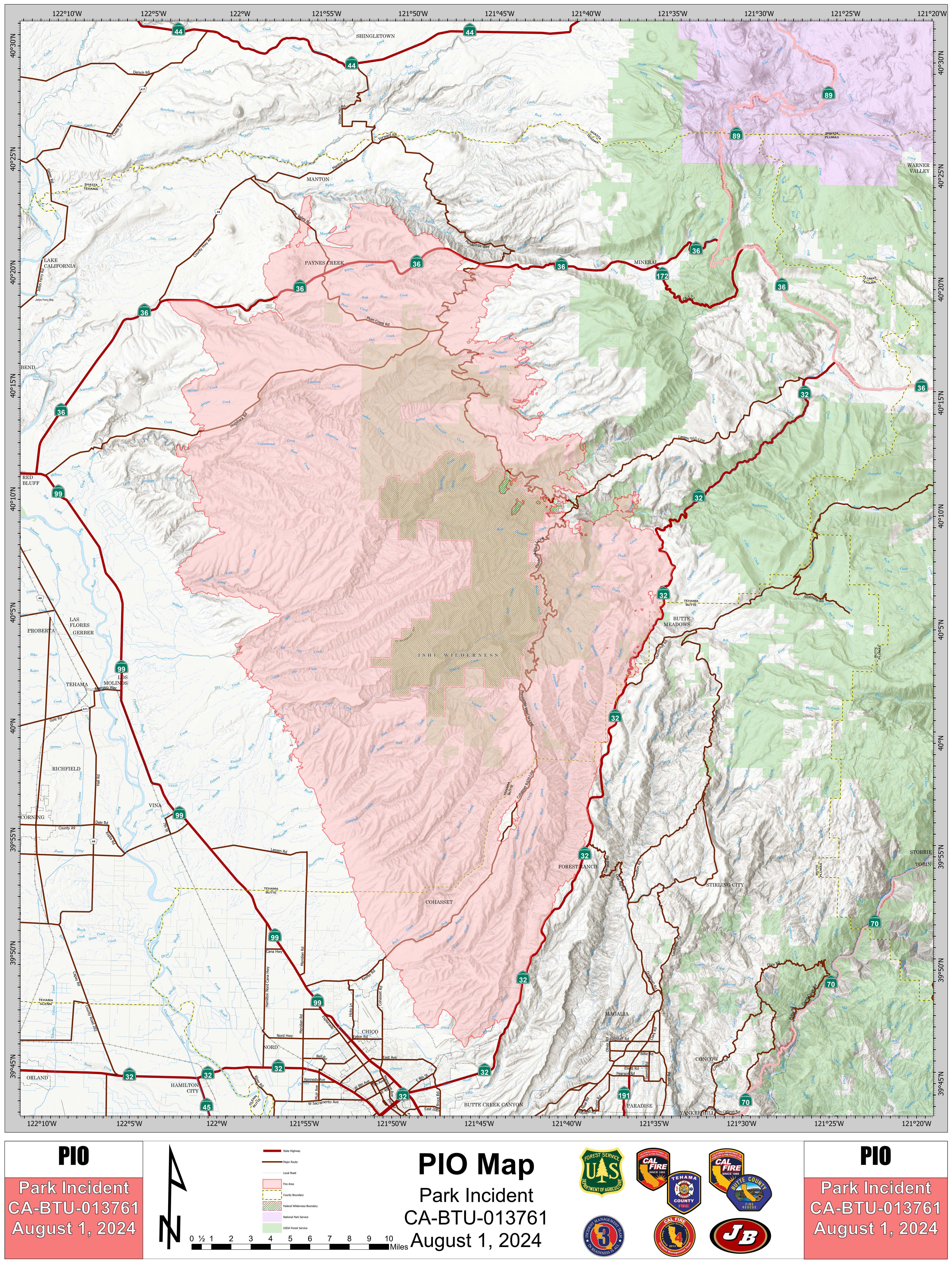 Park Fire: Public Information Map, Large, 08-01-2024
