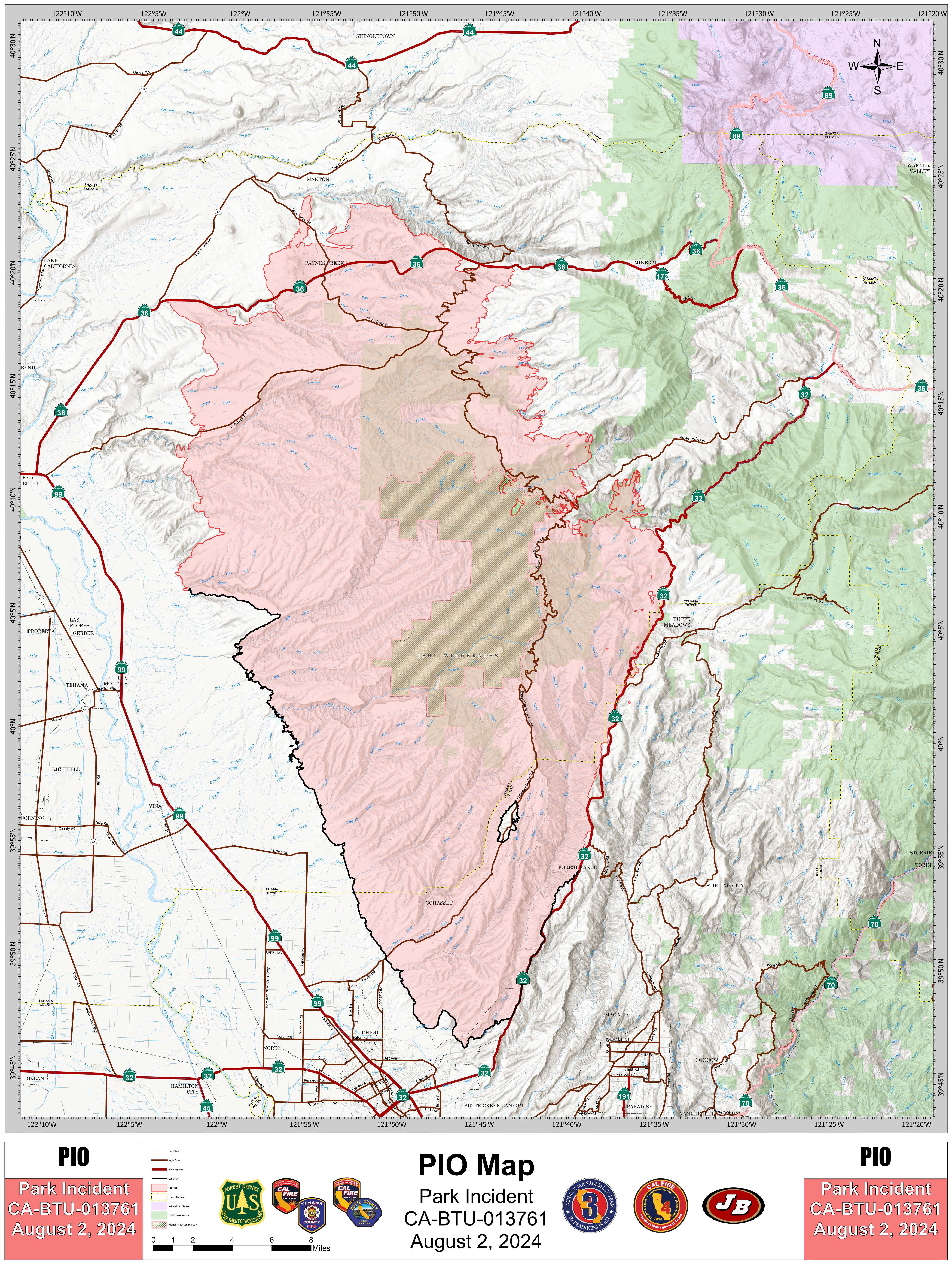 Park Fire: Public Information Map, Large 2, 08-02-2024