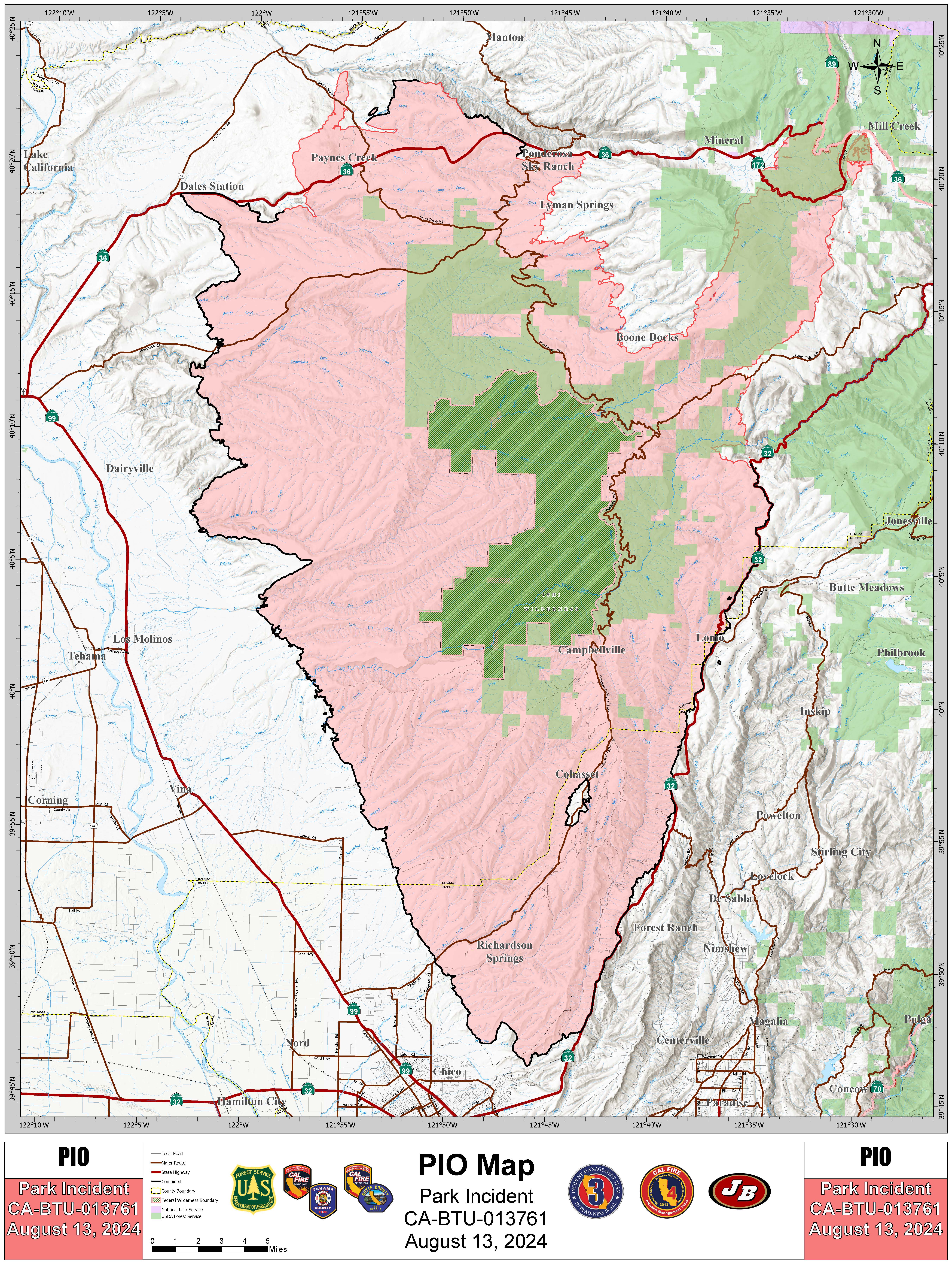 Park Fire: Public Information Map, Large, 08-13-2024