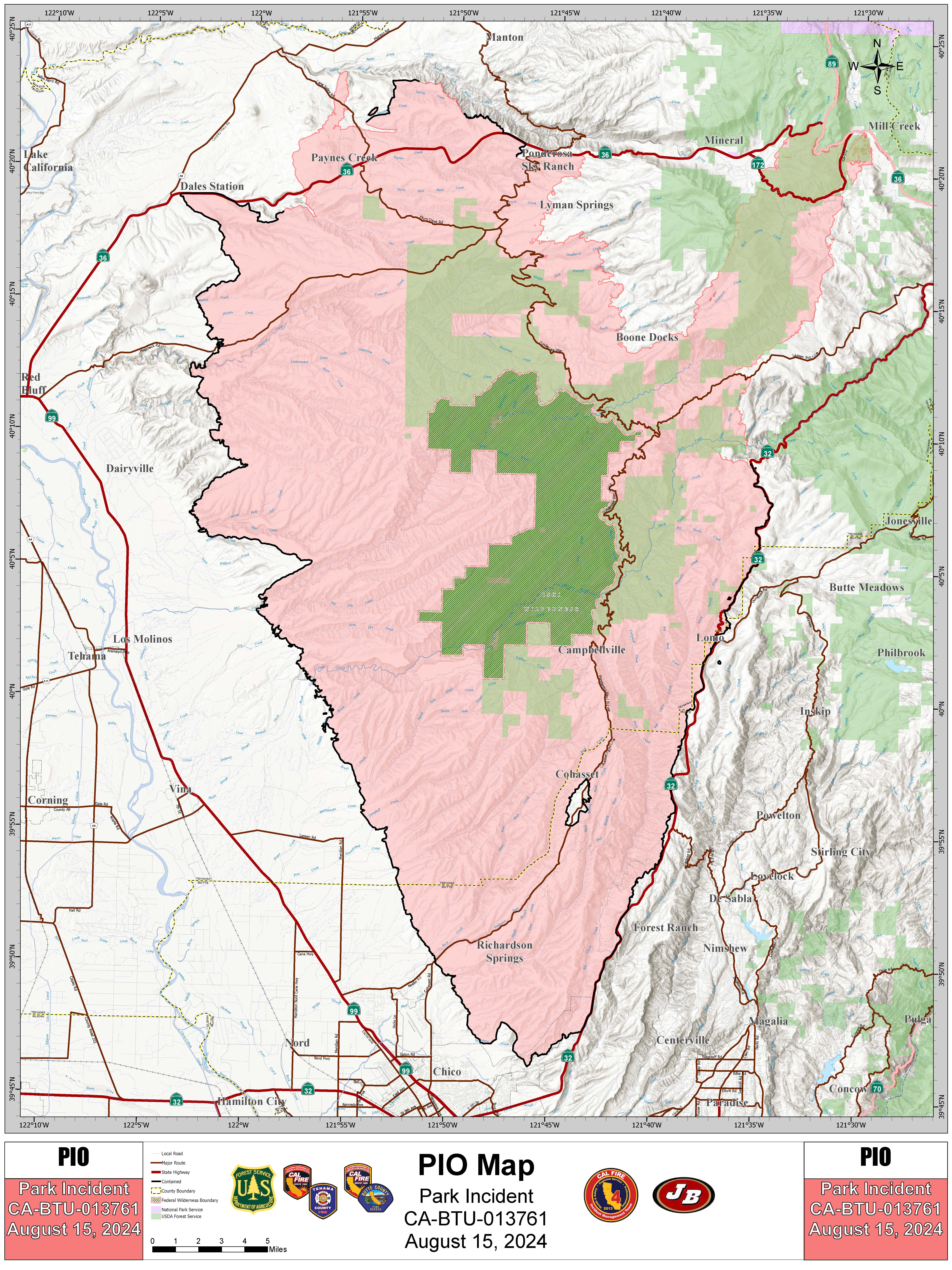 Park Fire: Public Information Map, Large, 08-15-2024