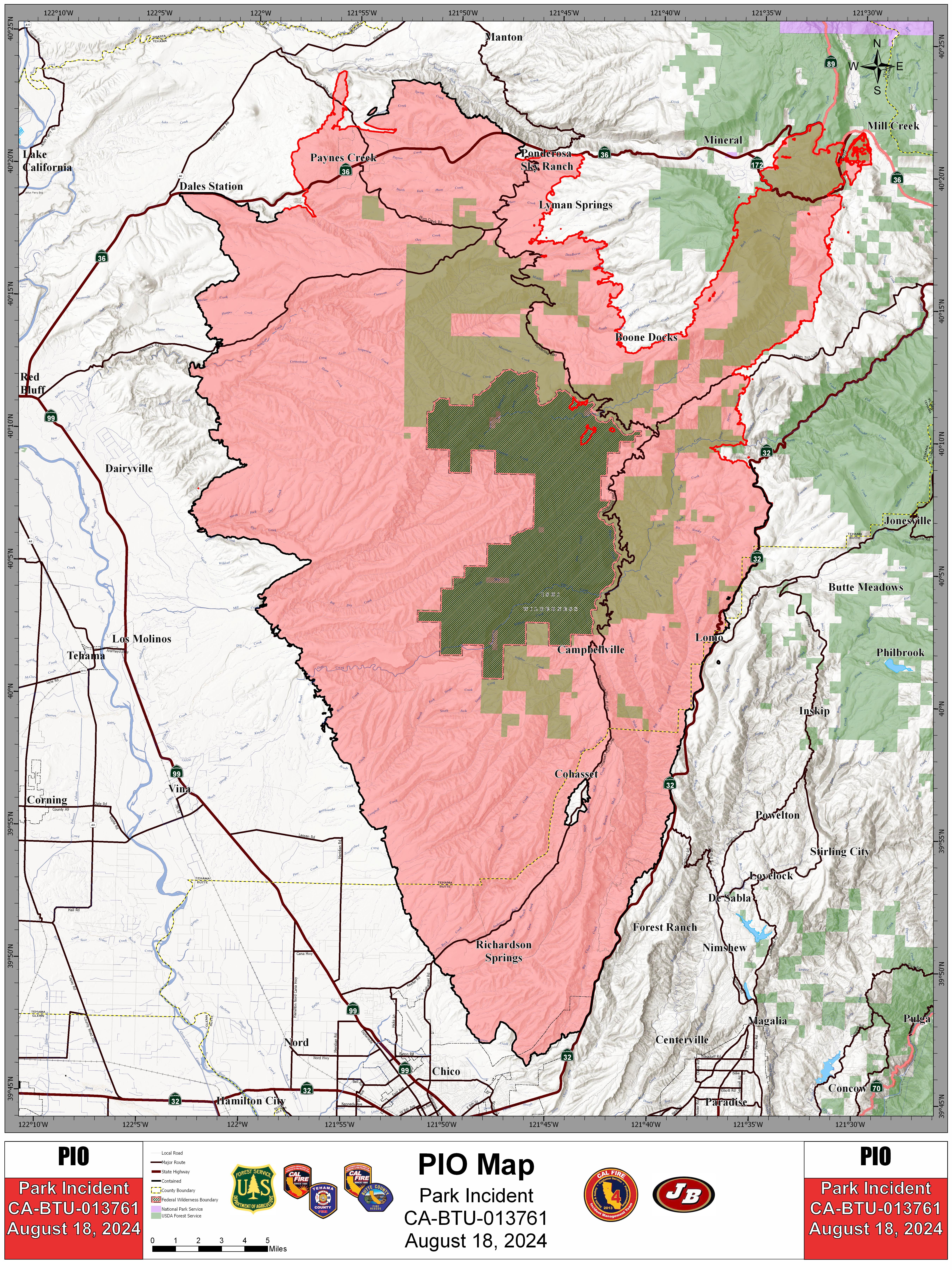 Park Fire: Public Information Map, Large 8-18-2024