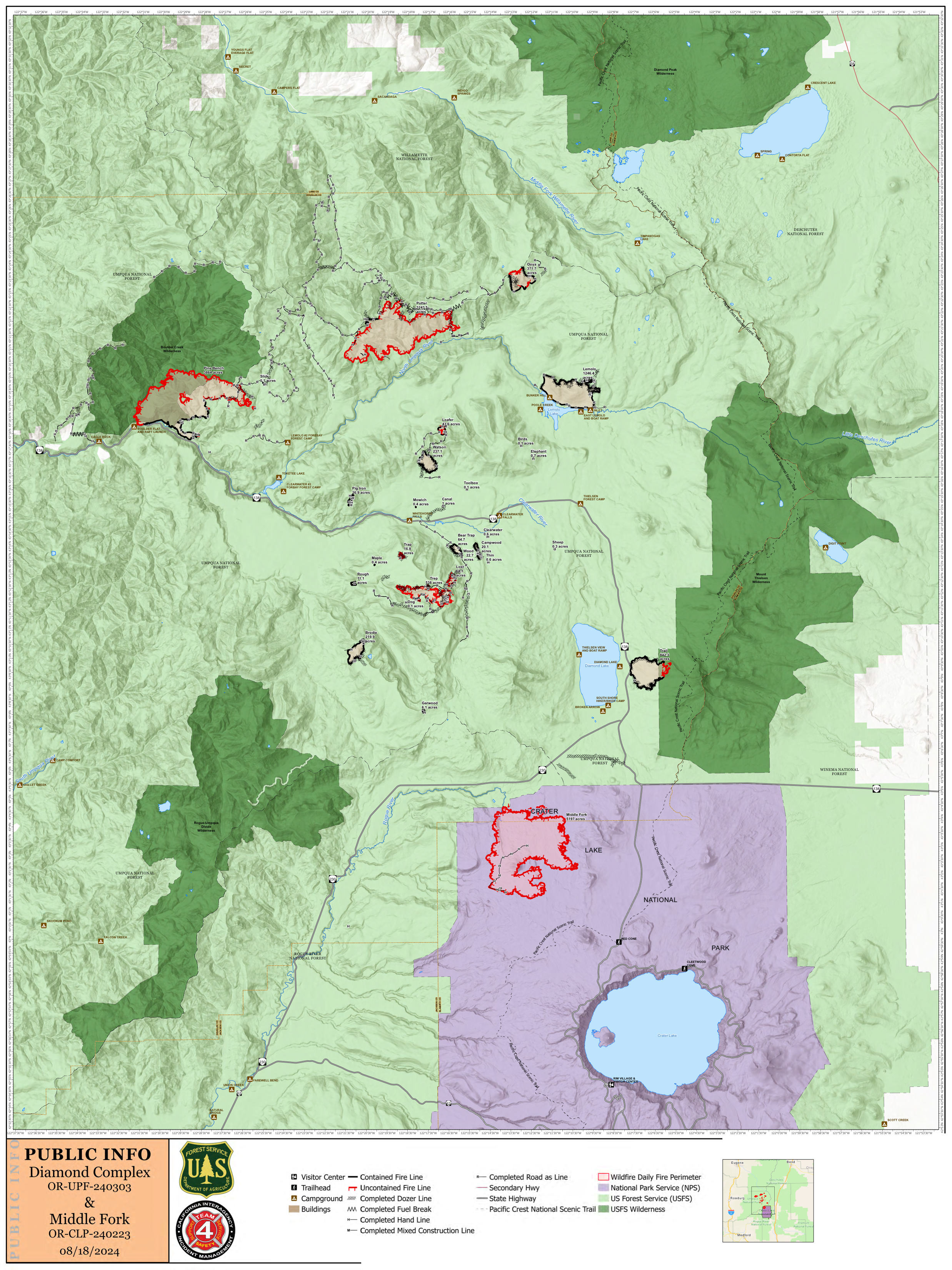 August 18 Map of the Diamond Complex and Middle Fork Fires