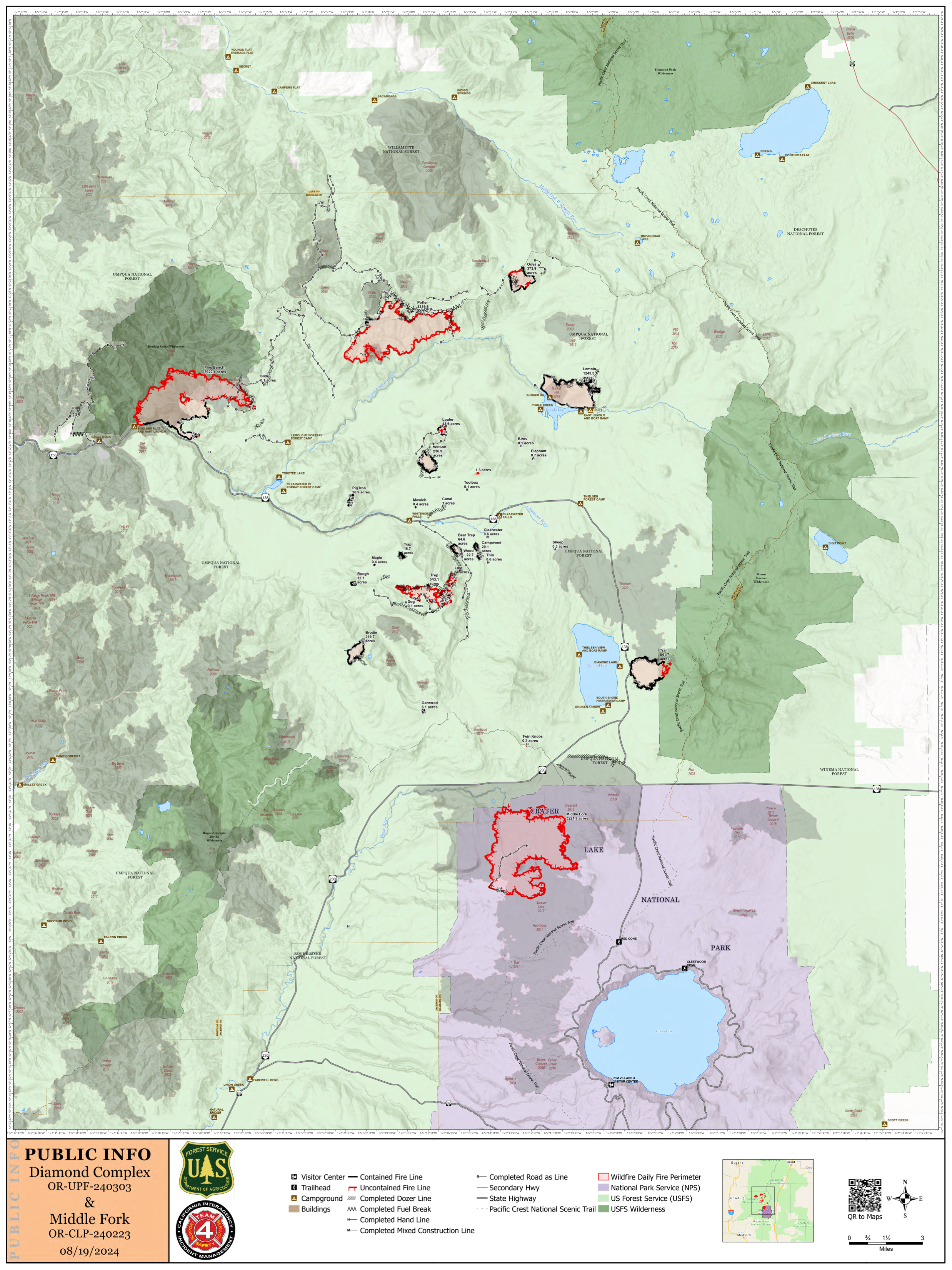 August 19 Map of the Diamond Complex and Middle Fork Fires