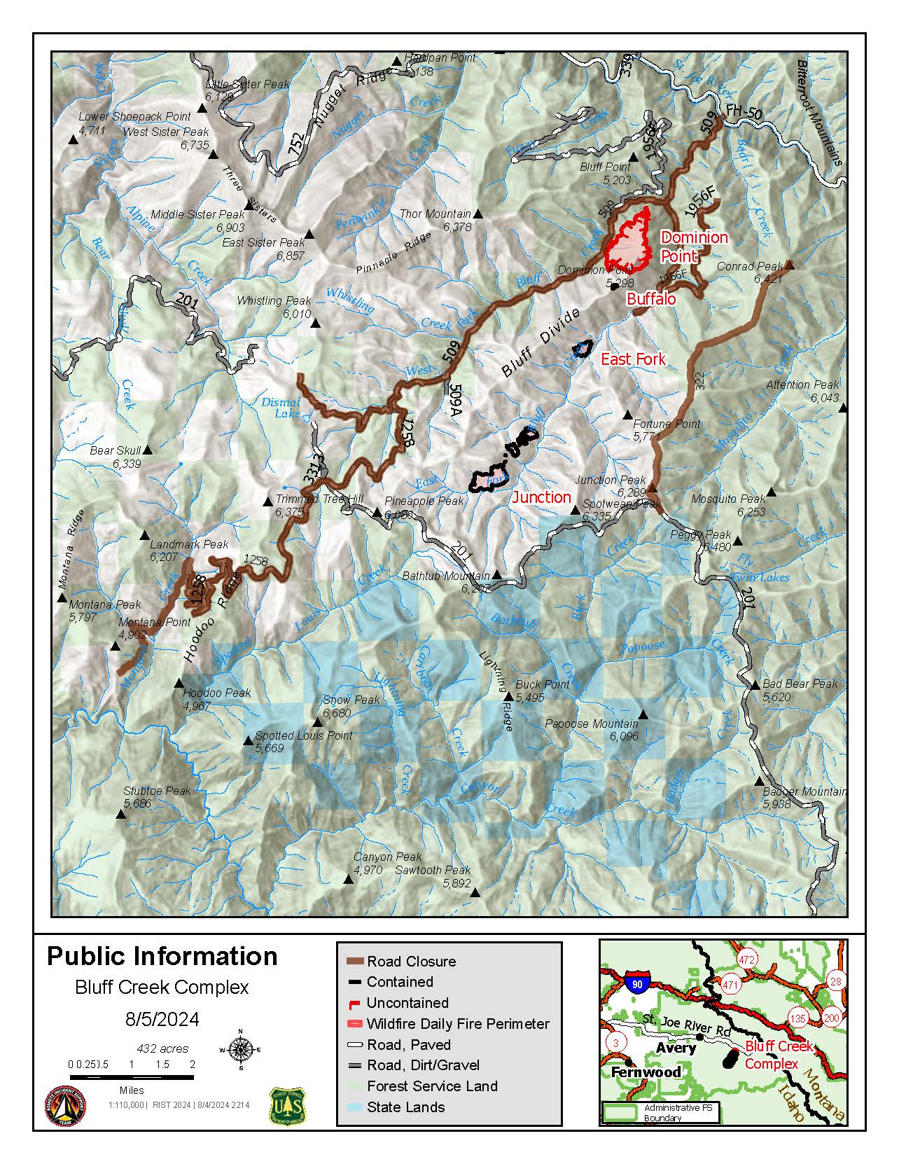 

						UPDATED 8/5/2024 Bluff Creek Complex Fire Perimeter and Closure Map
			