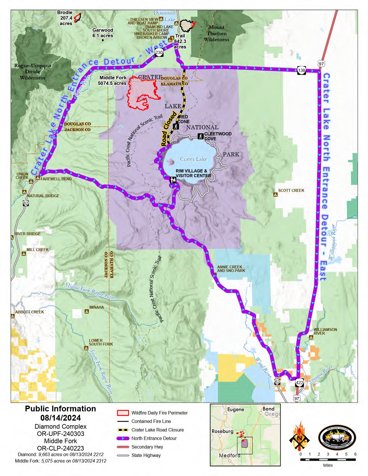 Crater Lake NP North Entrance Closure Detour Map